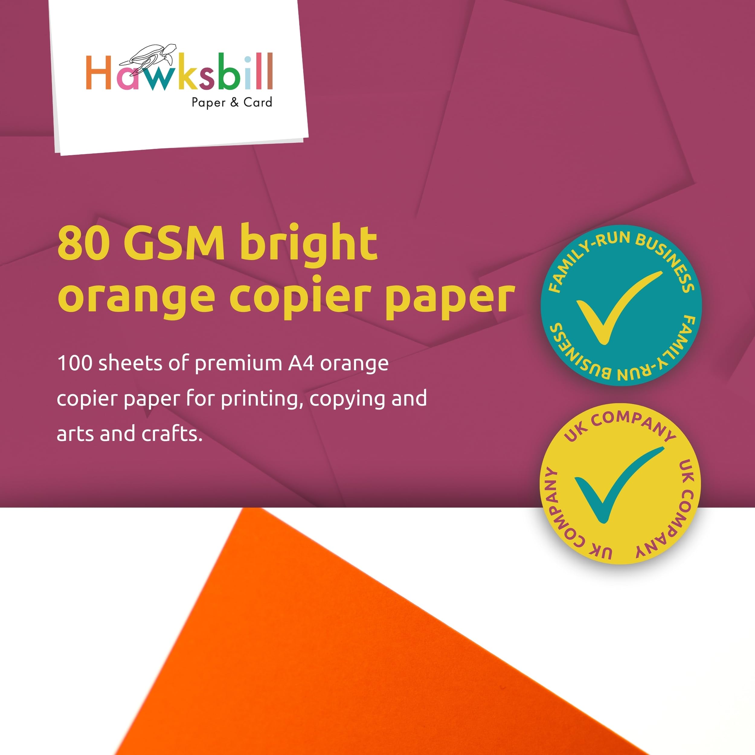 Hawksbill Orange Copy Paper A4 80 GSM - 100 Sheet Pack for Premium Printing 2