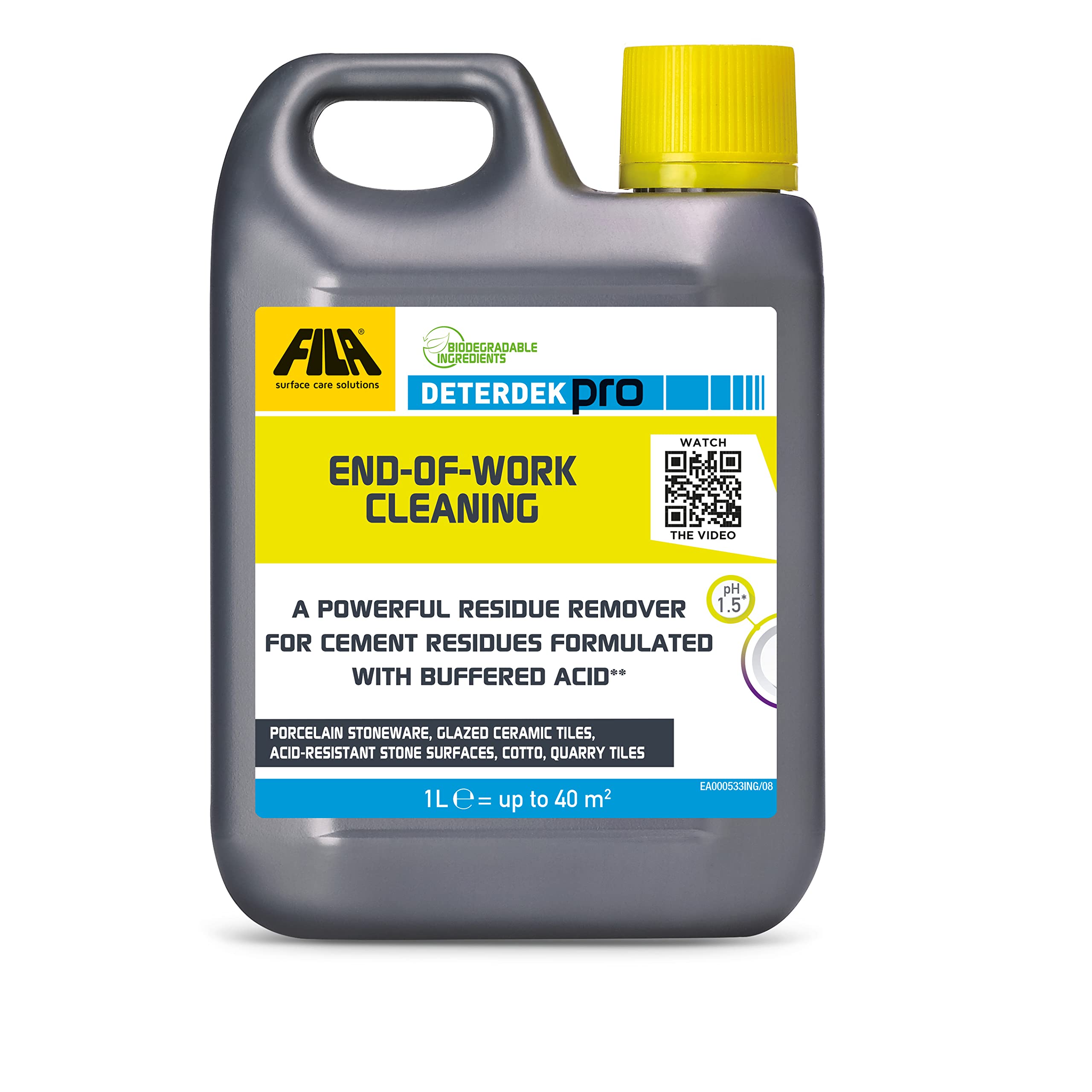 FILA Surface Care Solutions DETERDEK PRO Professional Acid Cleaner for Cement & Rust Removal | 1L Liquid