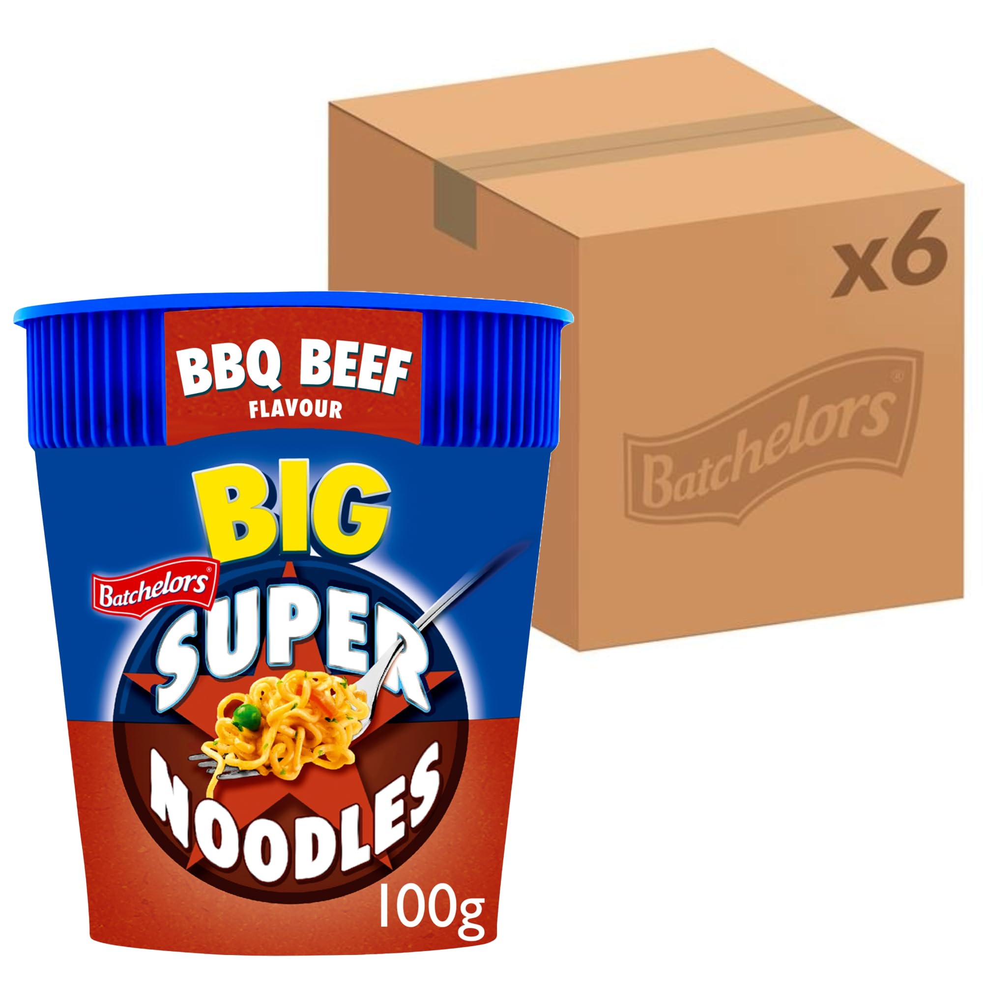 Batchelors Big Super Noodles BBQ Beef Flavour Instant Snack Pot - 100g (Pack of 6) 1