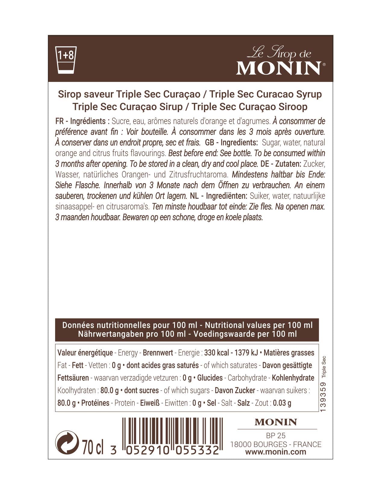 MONIN Premium Triple Sec Curaçao Orange Syrup 700ml - Vegan, Alcohol-Free, Natural Flavouring for Cocktails & Mocktails 3
