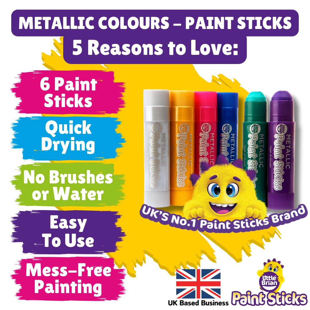 Little Brian Paint Sticks - 6 Pack Assorted Metallic Colours | Quick Drying Watercolour Sticks 2