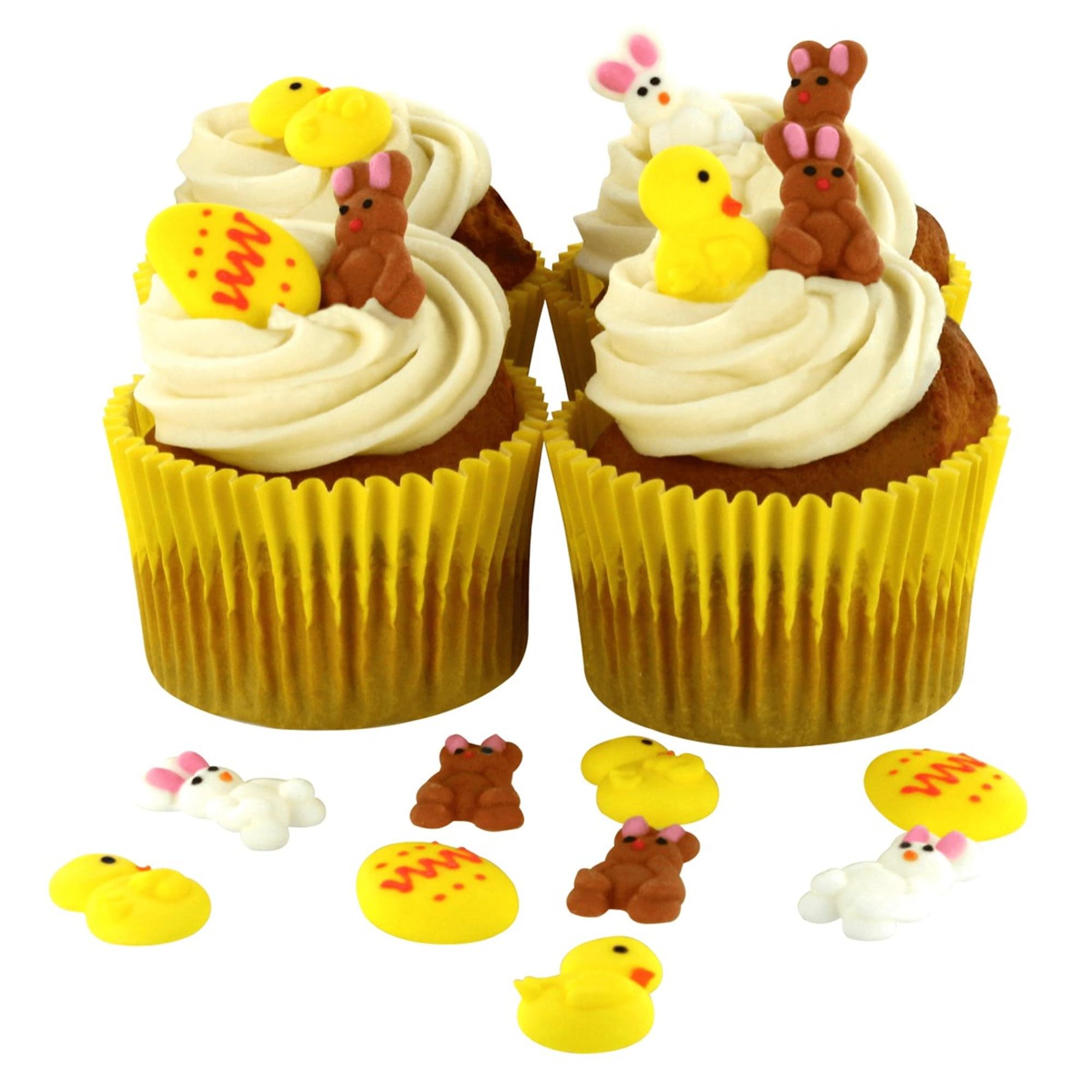 Culpitt Edible Sugar Cake Toppers - Chick, Egg, and Rabbit Decorations | Pack of 12 | 27mm 3
