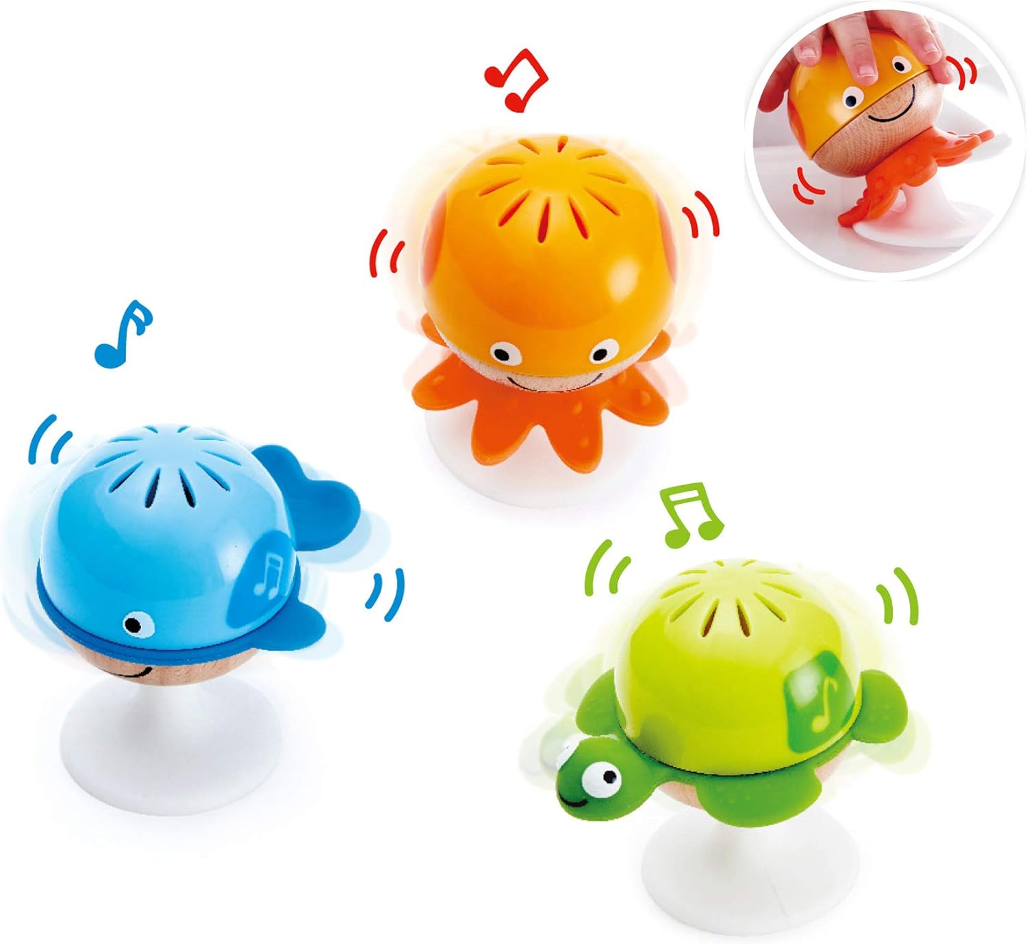 Hape Stay-Put Rattle Set - 3 Sea Animal Suction Rattles for Babies 1
