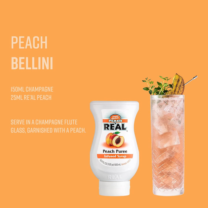RE'AL Syrups - Peach Puree Infused Fruit Syrup for Cocktails, Cooking & Baking
