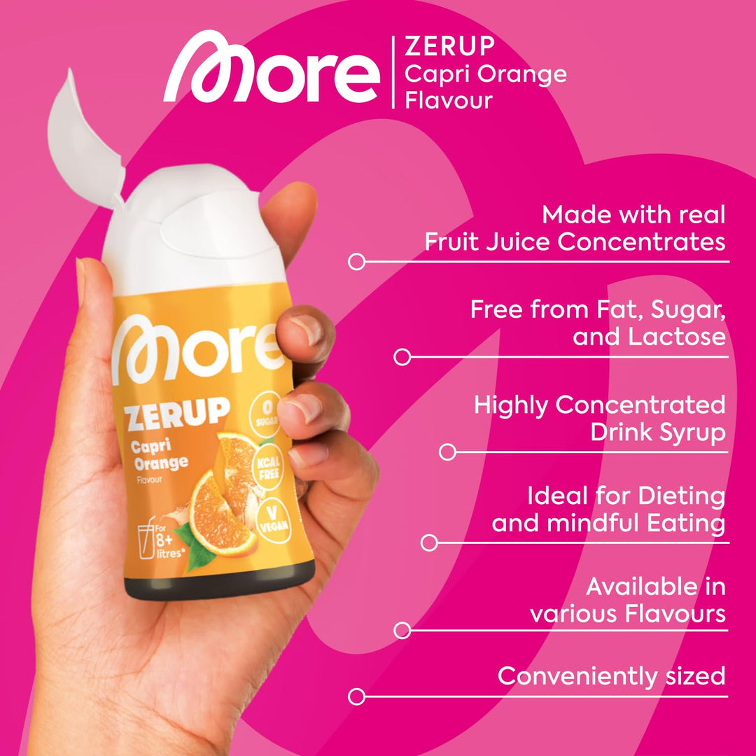 MORE Zerup Zero Calorie Syrup with Real Fruit Extracts - Capri Orange, 65 ml