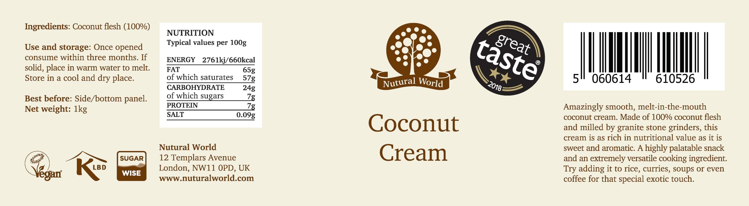 Nutural World - Coconut Cream (1kg) in Reusable Glass Jar 3