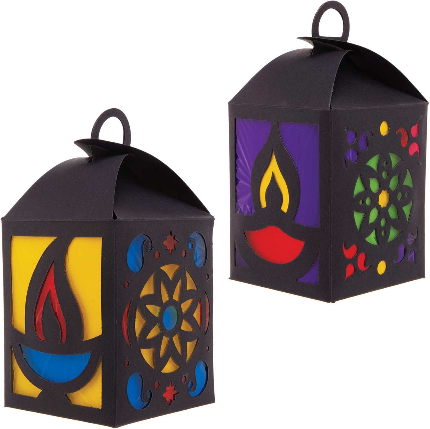 Baker Ross Diwali Lantern Craft Kits - Pack of 4, 3D Stained Glass Style Lanterns for Kids 2