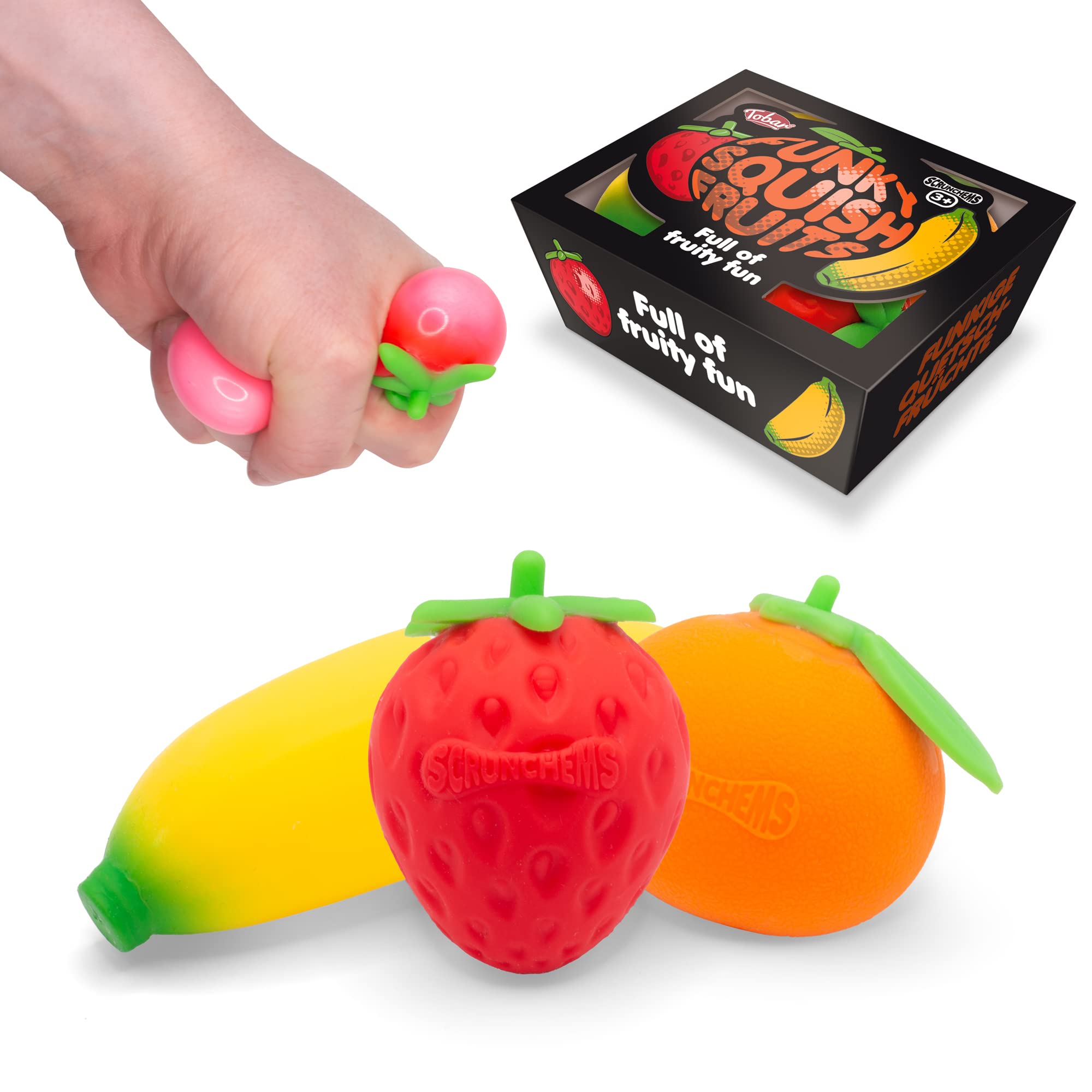 Tobar SCRUNCHEMS FUNKY SQUISH FRUITS Stress Squish Ball Toy | Safe Jelly Compound | Ages 3+