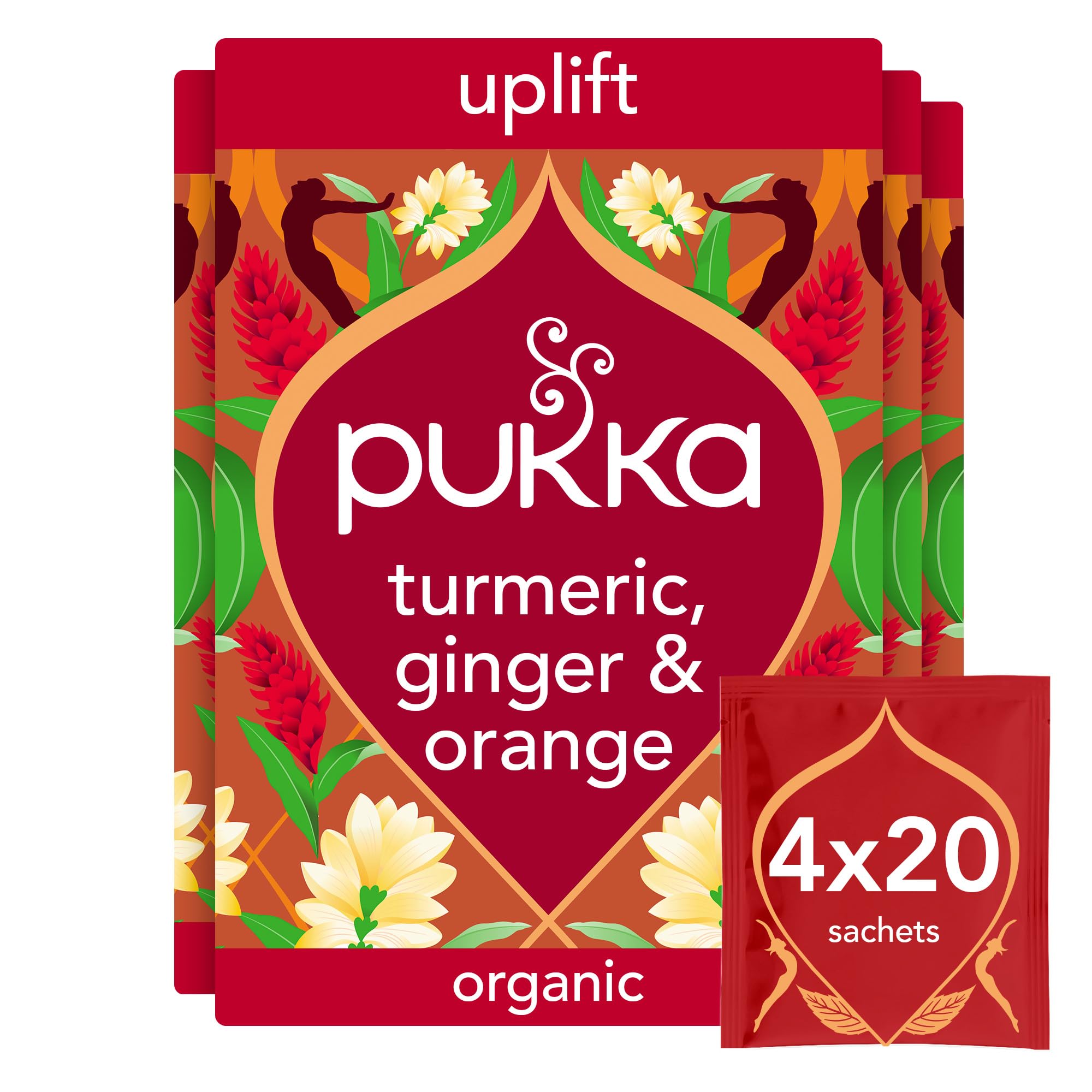 Pukka Herbs Turmeric Active Organic Herbal Tea - 20 Count (Pack of 4) | Caffeine-Free Energy Support
