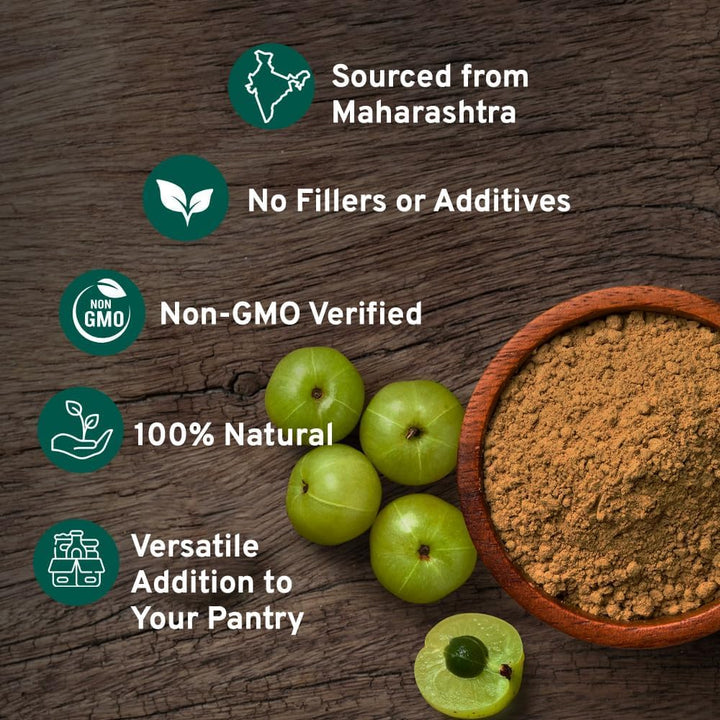 HANDPICK Amla Powder (500g) - Raw Indian Gooseberry Powder from Maharashtra | Non-GMO, Resealable Pouch