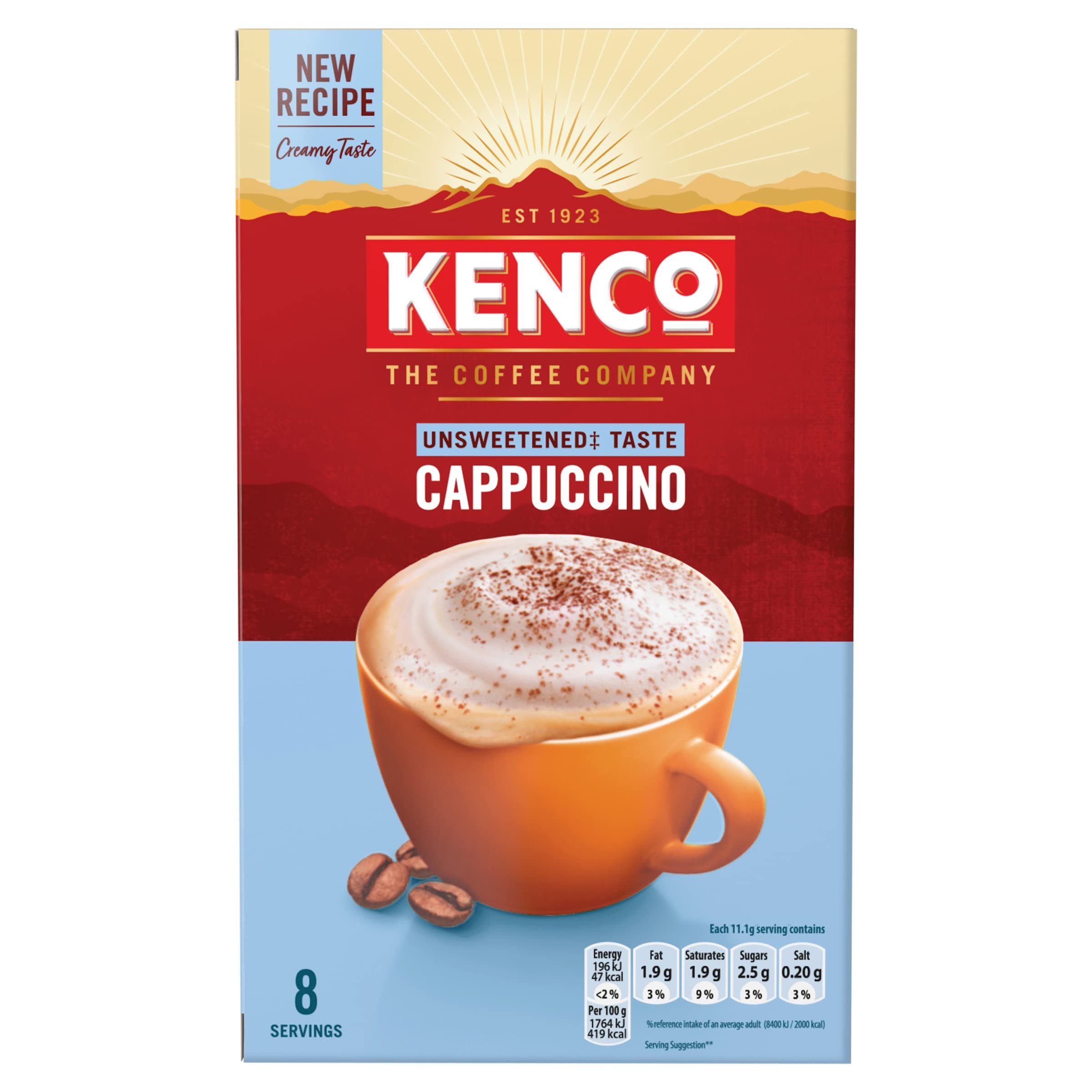 Kenco Unsweetened Cappuccino Instant Coffee Sachets - 8 Sachets per Pack x 5 Packs
