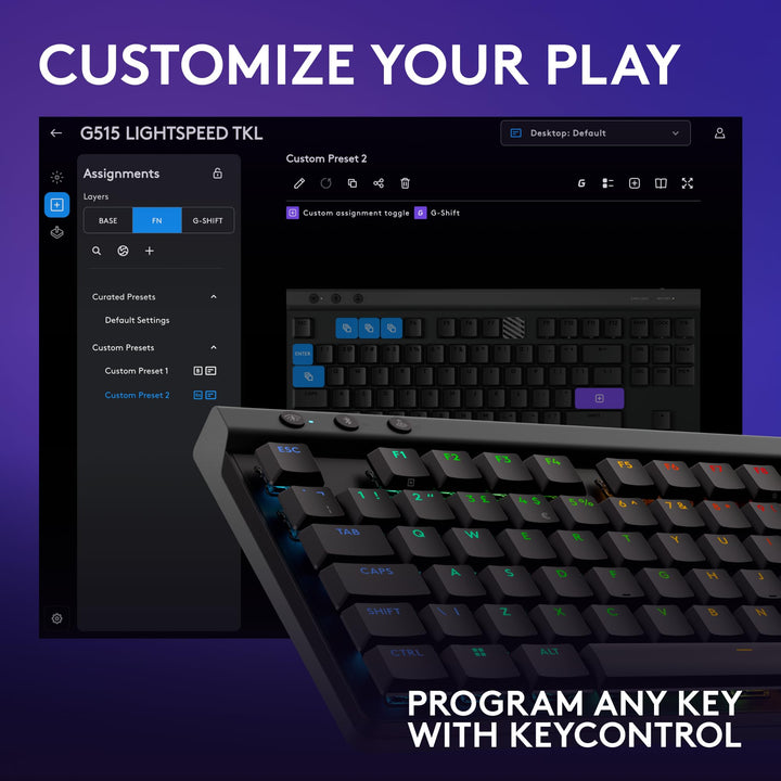 Logitech G G515 LIGHTSPEED TKL Wireless Gaming Keyboard with GL Brown Switches, Black