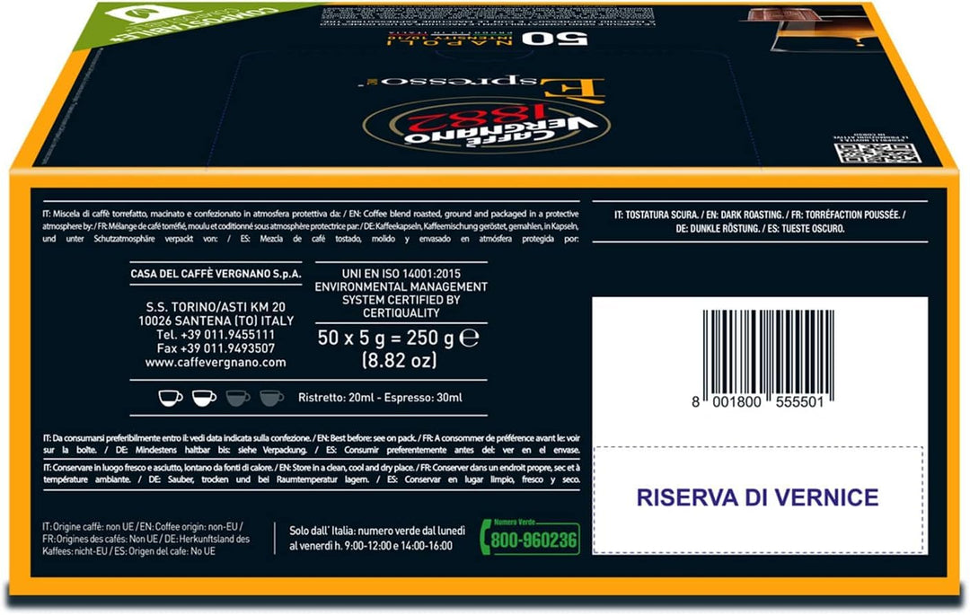 Caffè Vergnano 1882 Èspresso1882 Napoli - Compostable Coffee Capsules Compatible with Nespresso & Èspresso1882 TRÈ