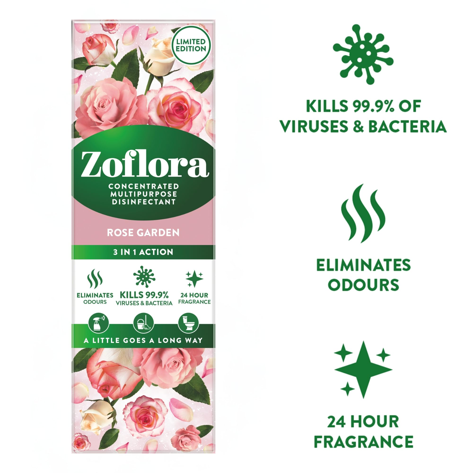 Zoflora Rose Garden Concentrated Disinfectant Liquid - Kills 99.9% Bacteria & Viruses | 250 ml