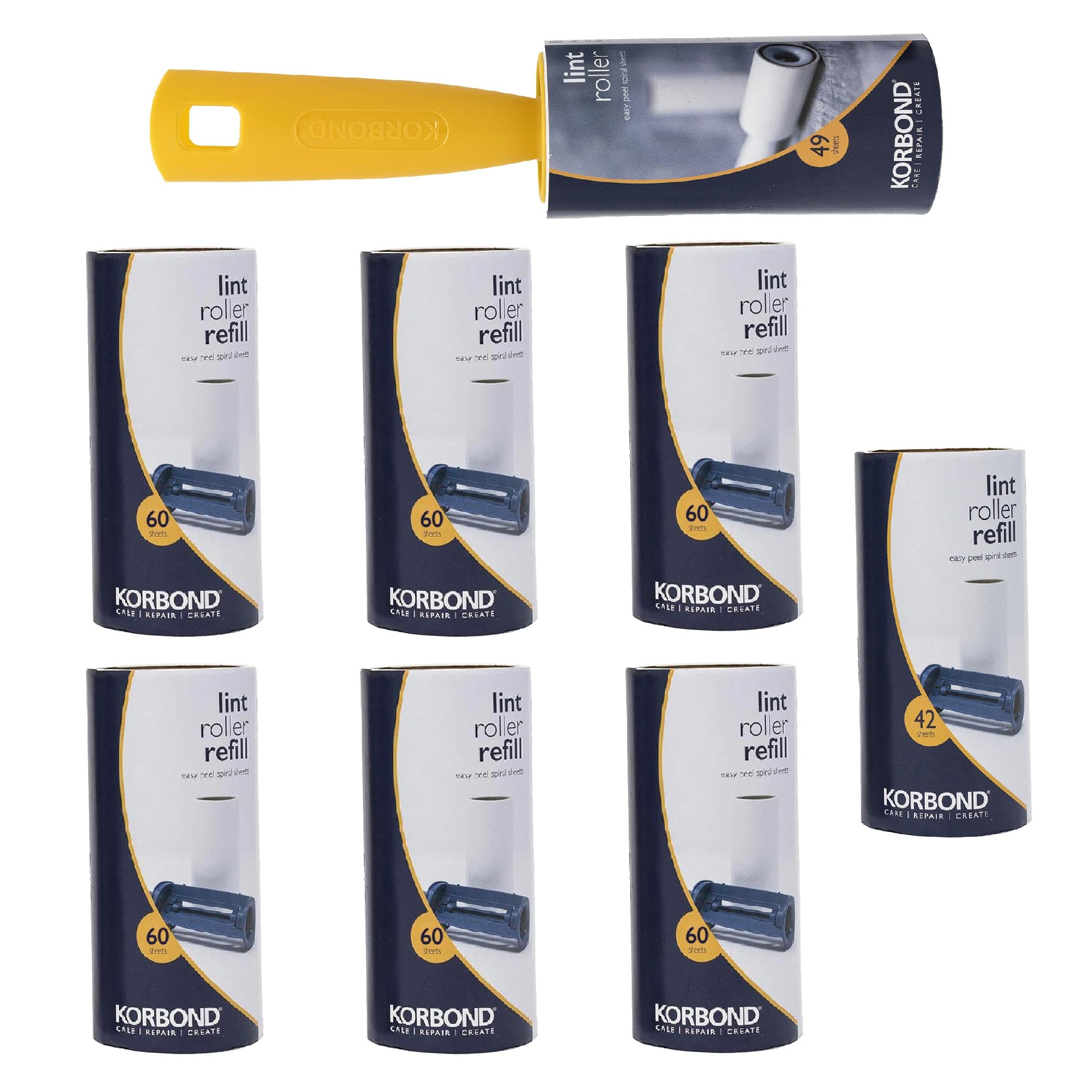KORBOND Lint Roller and Refill Set - 451 Sheets Total | Extra Sticky Adhesive | Easy Peel