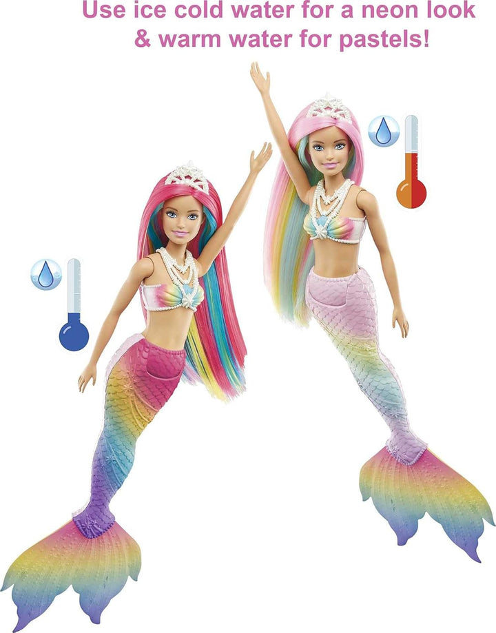 Barbie Dreamtopia Rainbow Magic Mermaid Doll - Water-Activated Color Change Feature, Ages 3 to 7