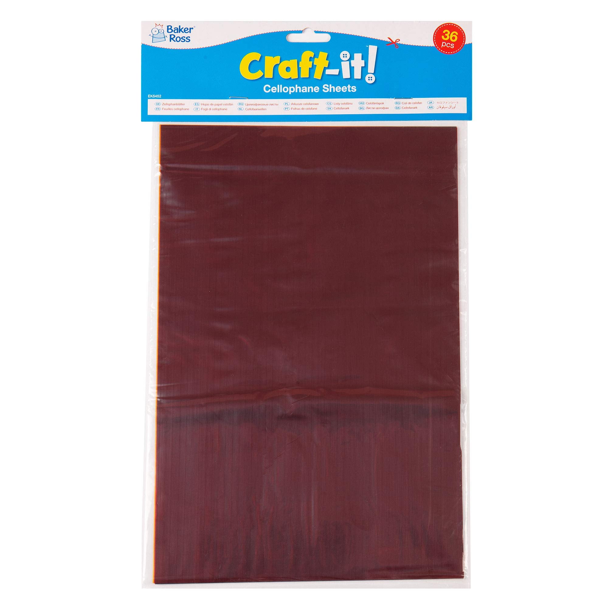 Baker Ross - EK5452 Coloured Cellophane Sheets for Art & Craft, A4, 36-Sheet Pack 2