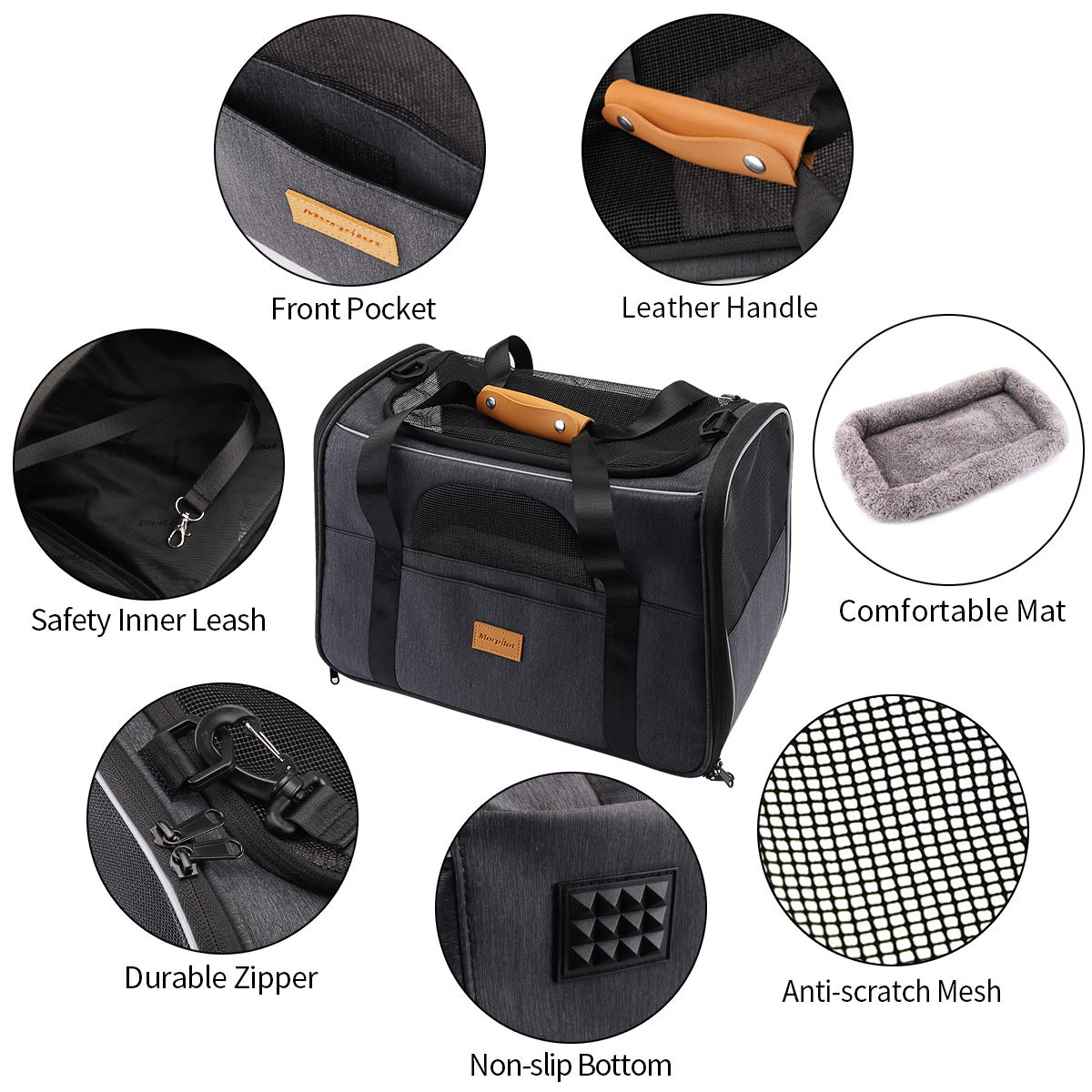 Morpilot Soft-Sided Pet Carrier - Airline Approved, Breathable Mesh, Includes Foldable Bowl | 44cm L x 31cm W x 34cm H 3