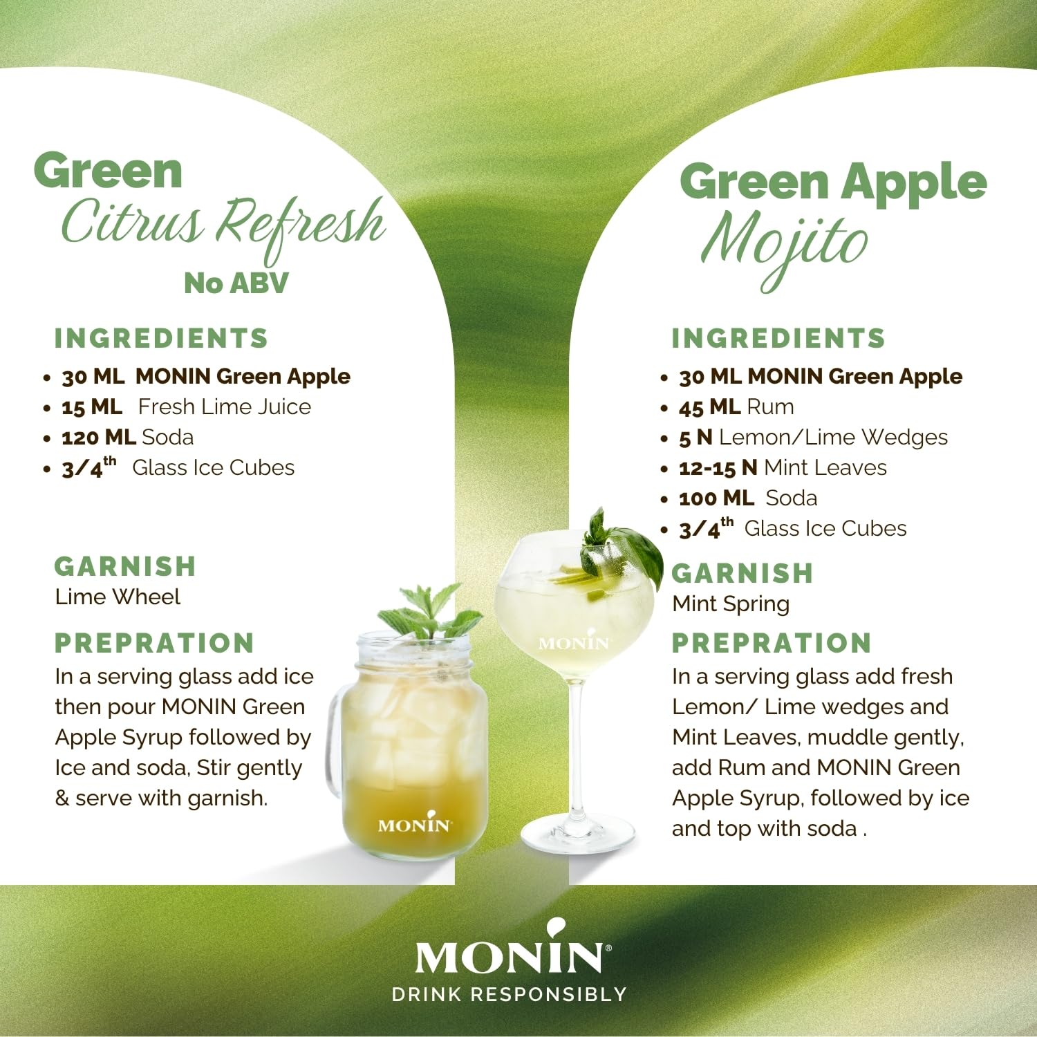 Monin Premium Green Apple Syrup - 700ml | Vegan & Alcohol-Free | Natural Flavouring