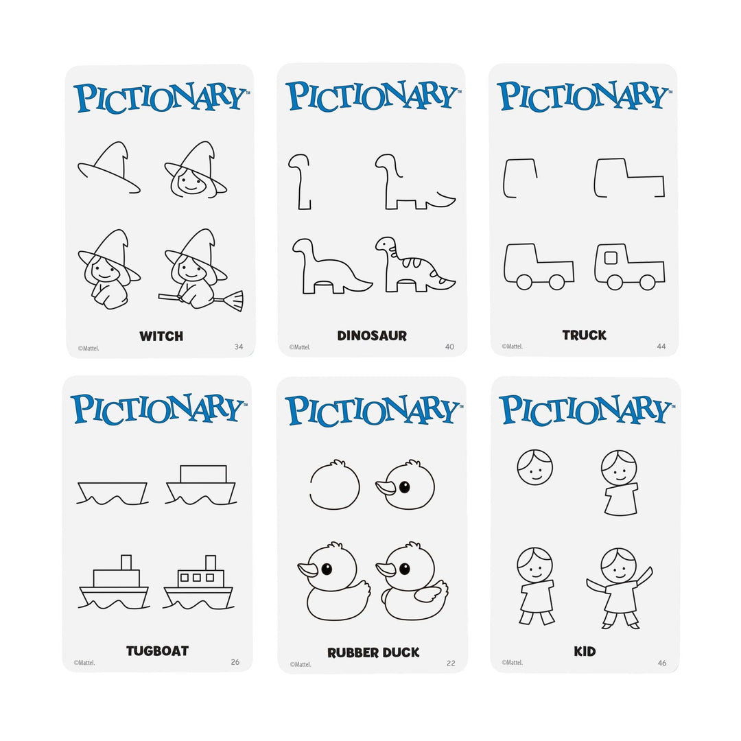 Mattel Games Pictionary Family Board Game for Kids and Adults with Erasable Markers, Boards, Sand Timer, JDX96