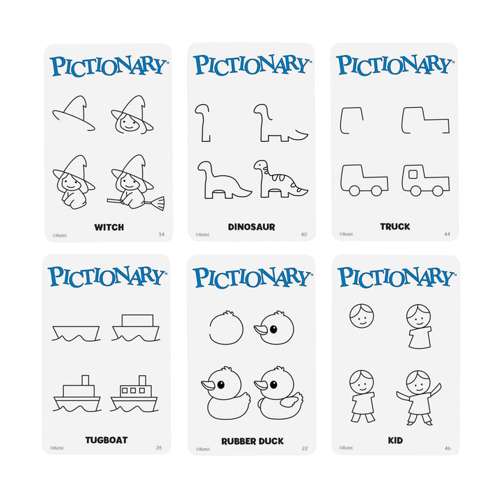 Mattel Games Pictionary Family Board Game for Kids and Adults with Erasable Markers, Boards, Sand Timer, JDX96