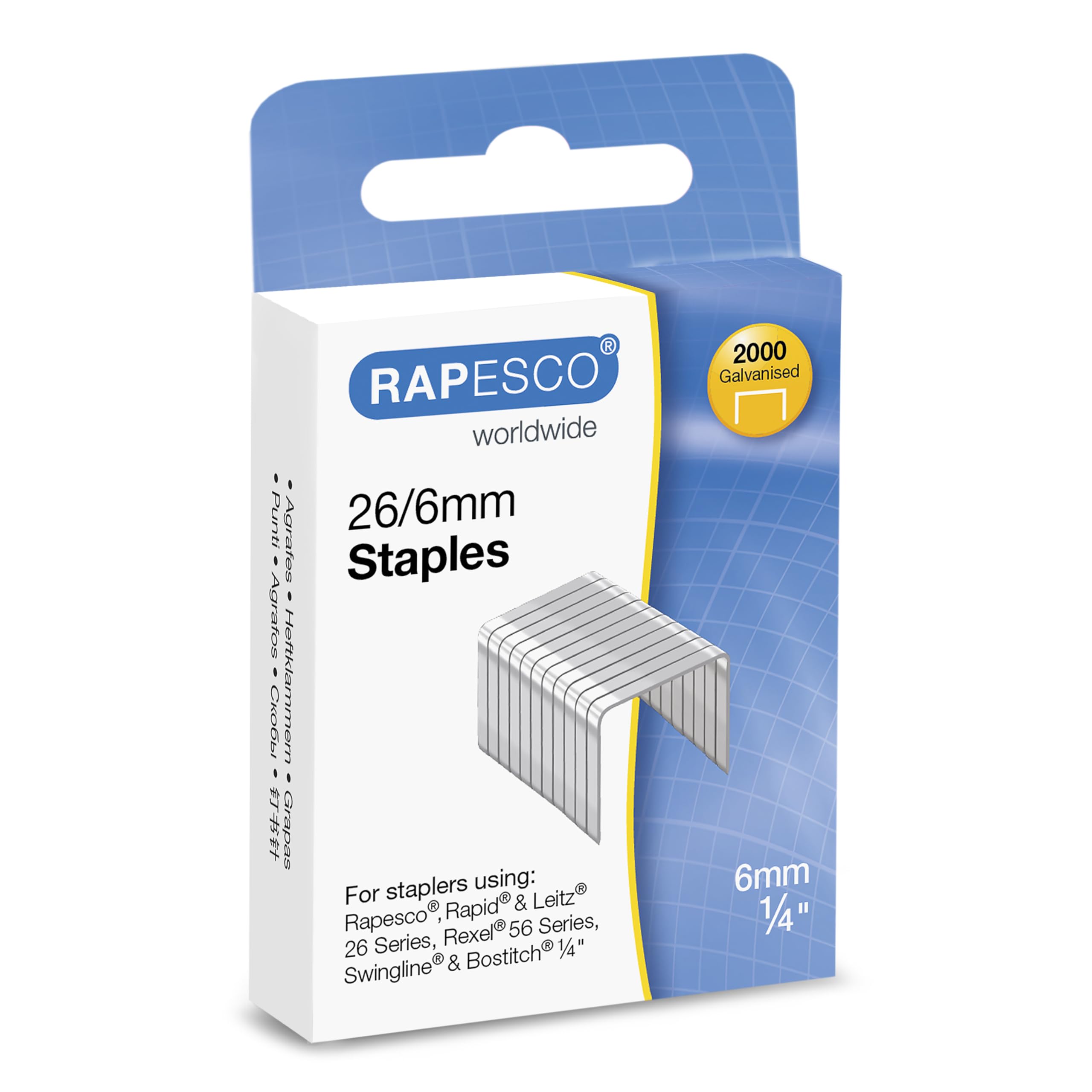 RAPESCO S2662MA3 26/6 mm Galvanised Staples - Pack of 2,000 | Rust-Resistant Steel 1