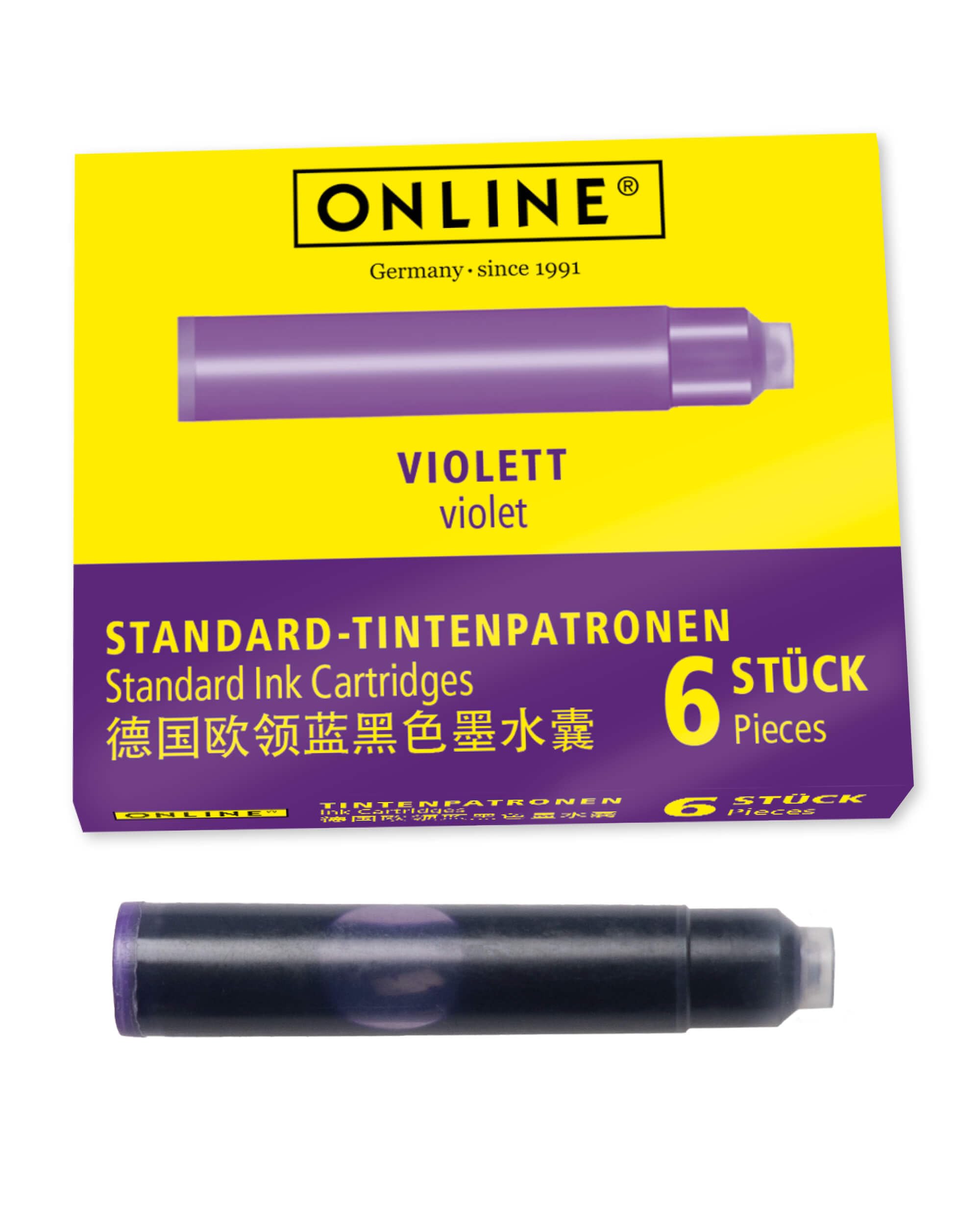 Online Standard Fountain Pen Ink Cartridges - Universal Fit, Lilac, 6 Pack 1