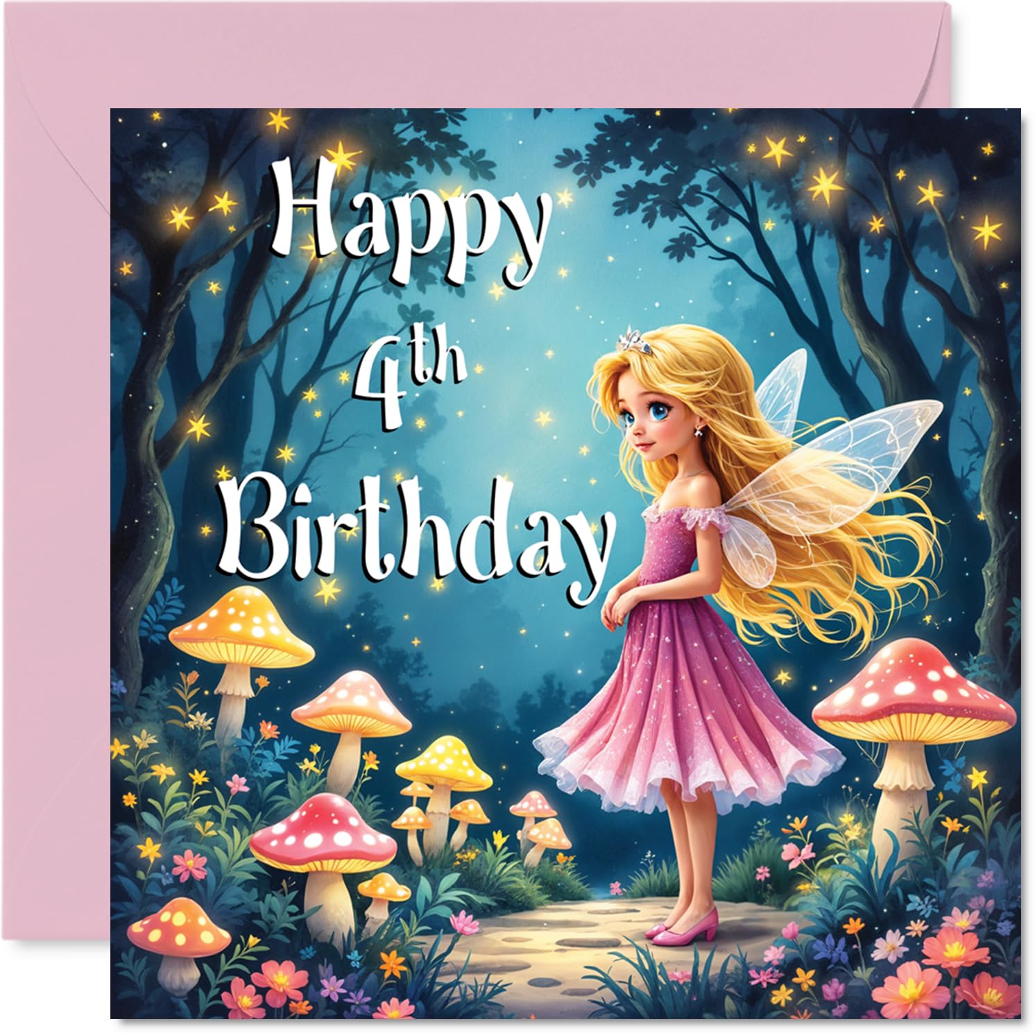 Stuff4 Fairy Garden 4th Birthday Card for Girls | Blank Inside | 145mm x 145mm