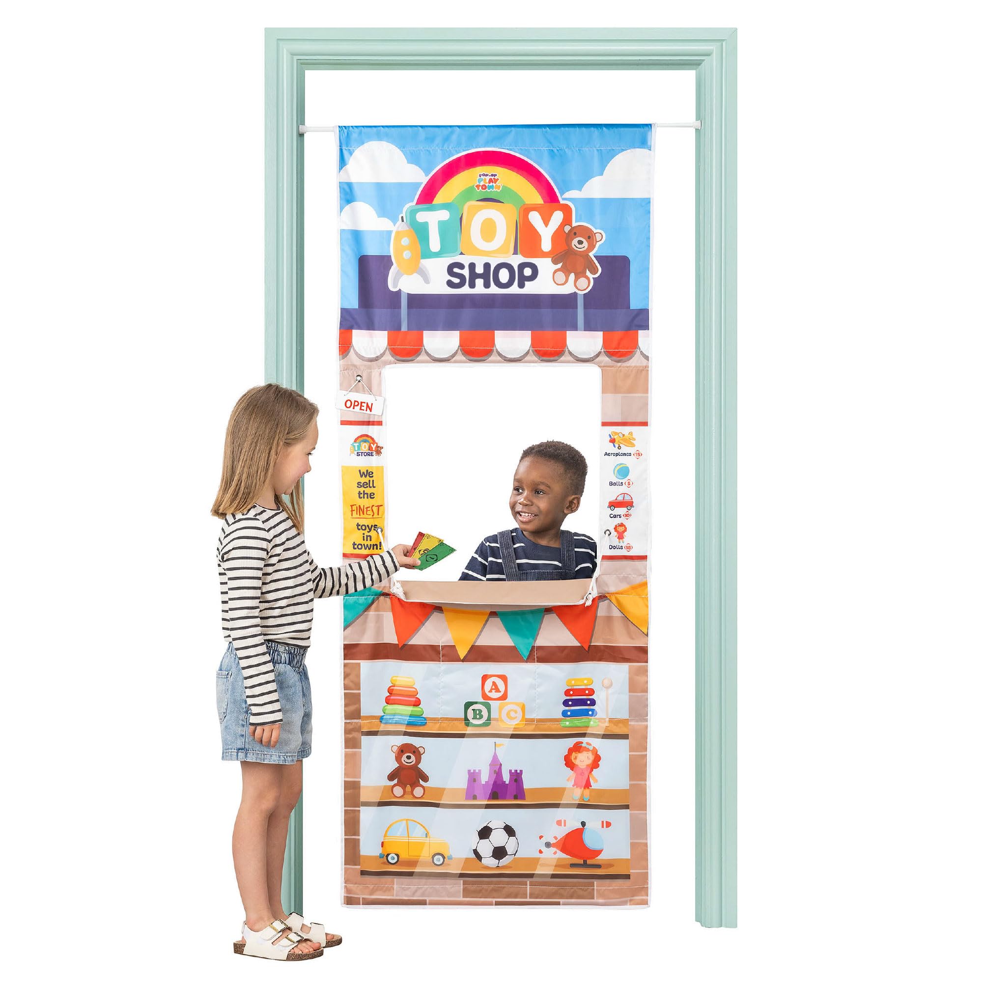 Playhouse Pop Up Play Town Hanging Doorway Toy Shop with Curtain 1