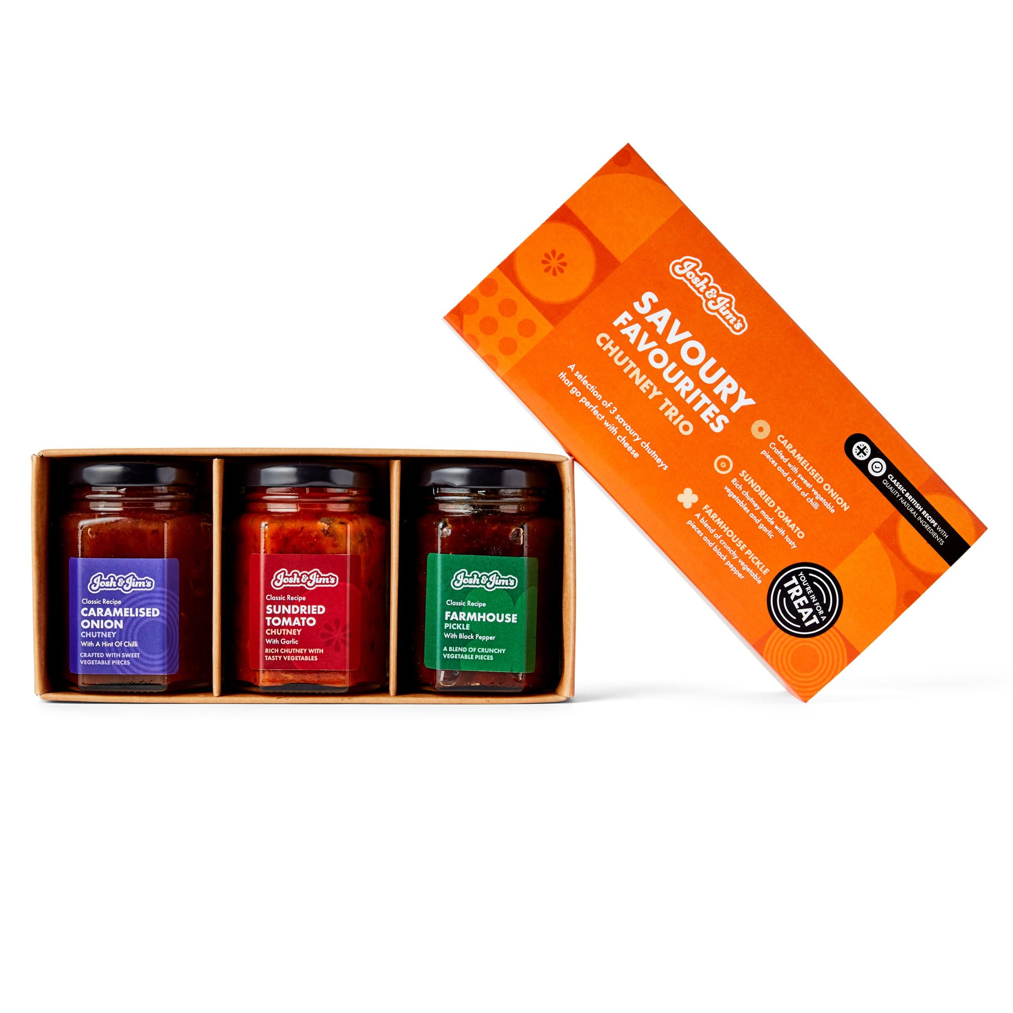 Josh & Jim's - Savoury Chutney Trio with Caramelised Onion, Farmhouse Pickle & Tomato Chutney 1