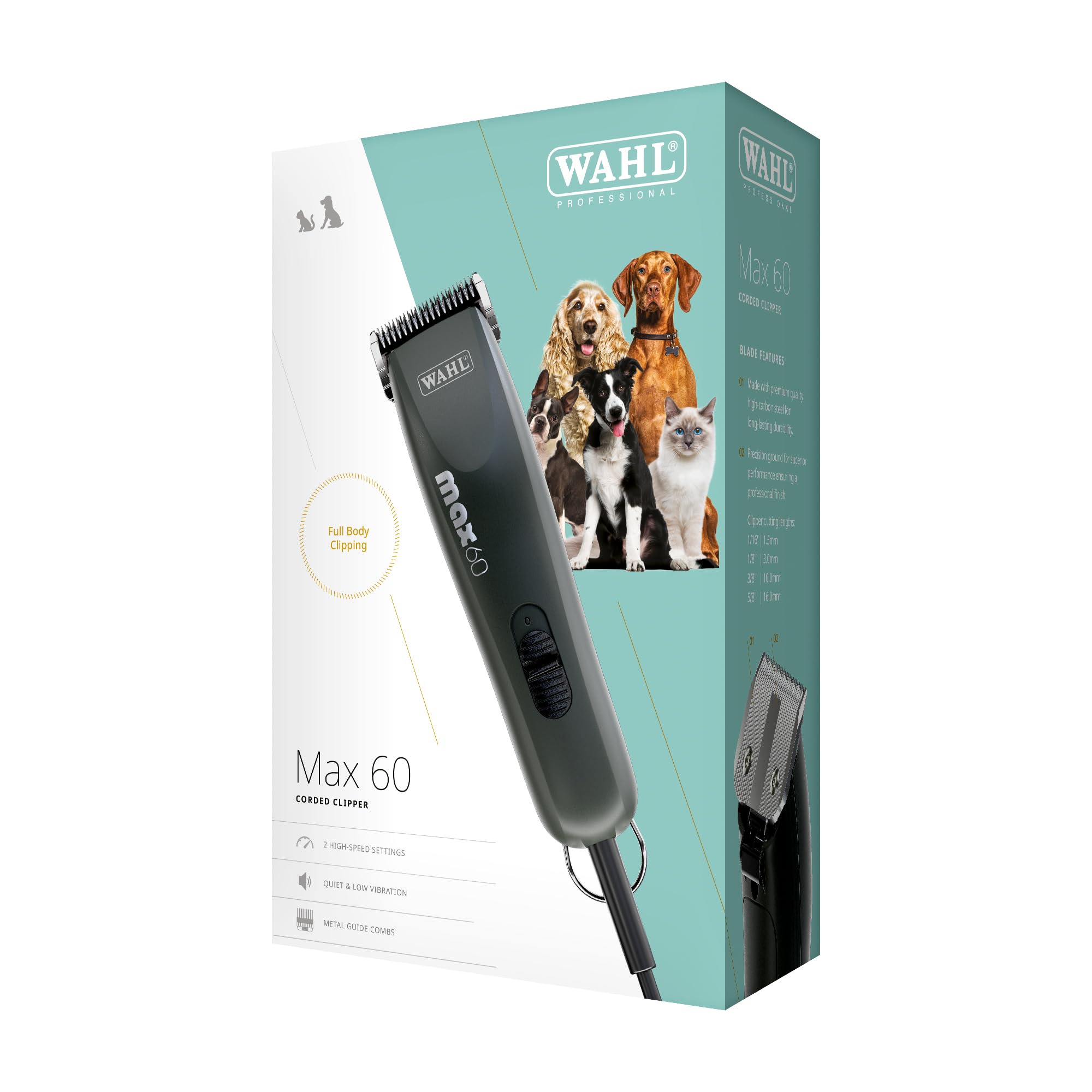 Wahl Max 60 Professional Pet Grooming Clipper - Low Vibration | Two Speed Control | All Coats