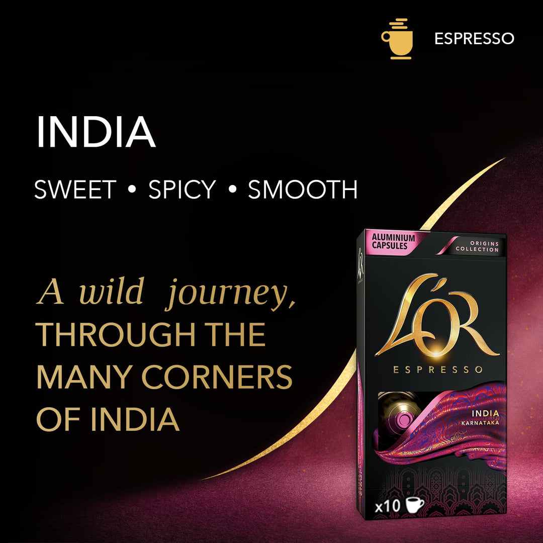 L'OR Origins India Coffee Pods x10 – Aluminium Espresso Capsules for Intense Flavour