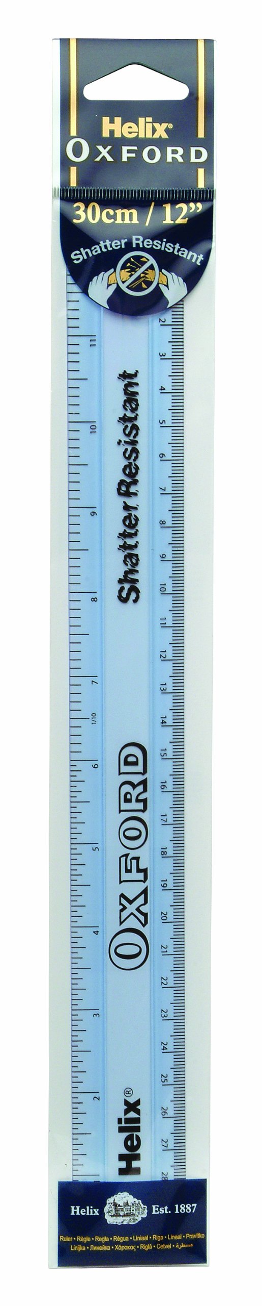 Helix Oxford 12 inch 30cm Shatter Resistant Ruler - Metric & Imperial Graduations | Acrylic 2