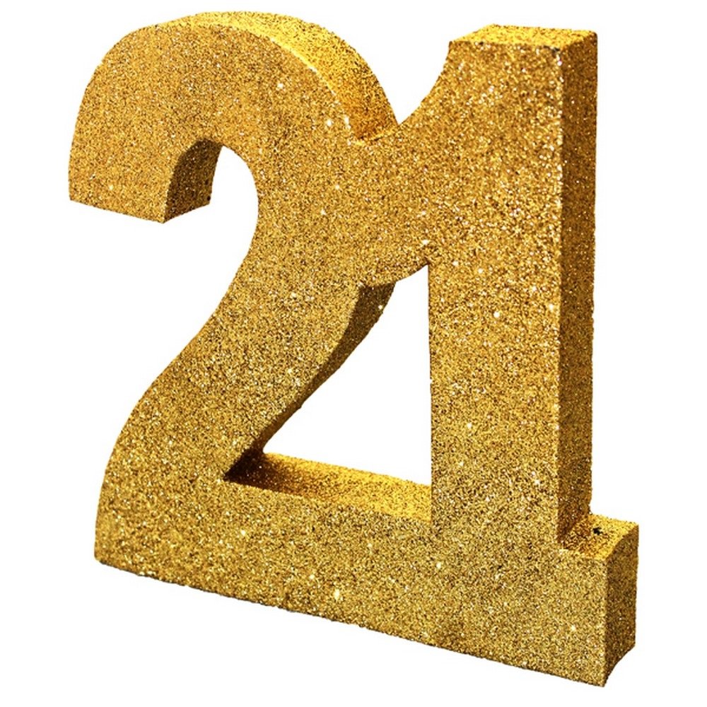 Anniversary House Number 21 Glitter Table Decoration - Gold | 20cm Size | Reusable 1