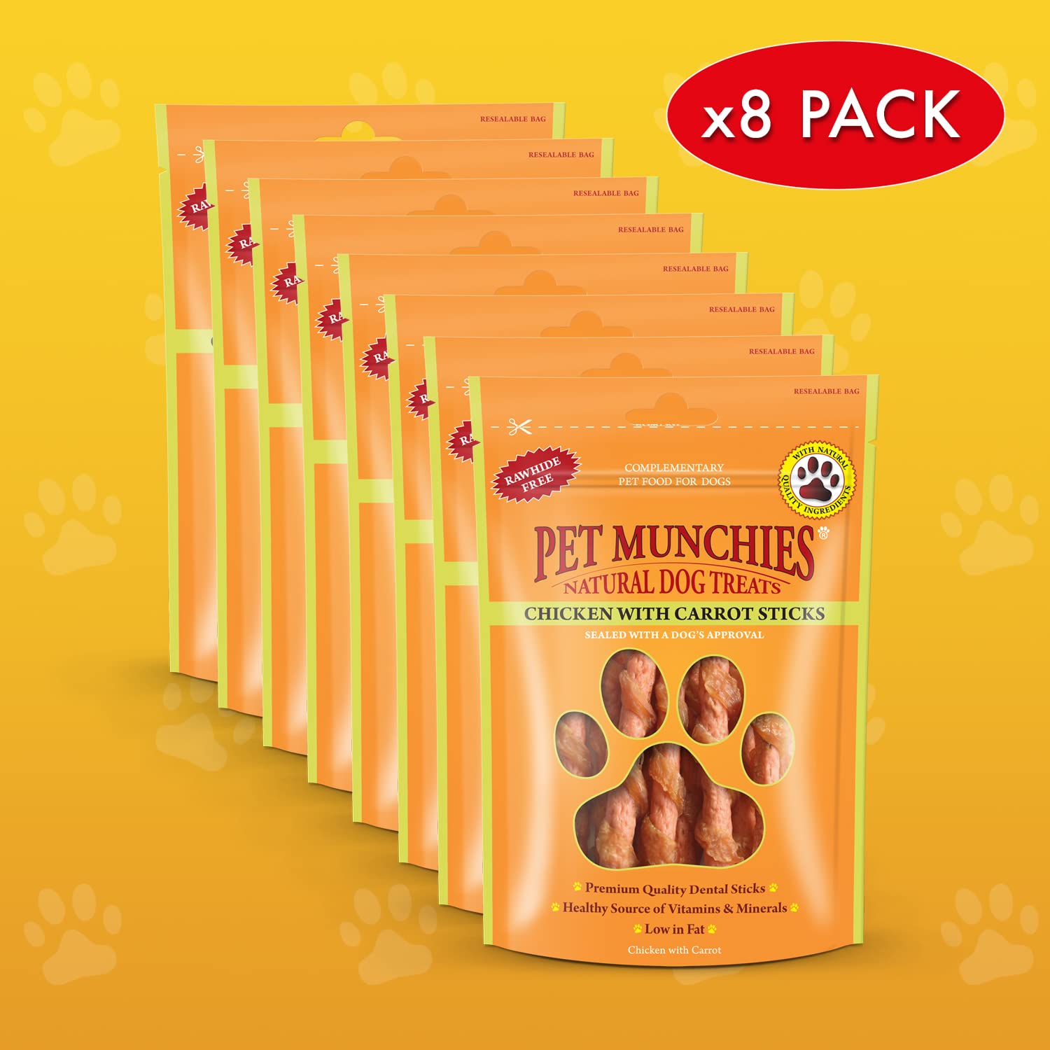 PET MUNCHIES Chicken with Carrot Dental Sticks Dog Treats - Pack of 8 | Low Fat | Promotes Dental Health 2