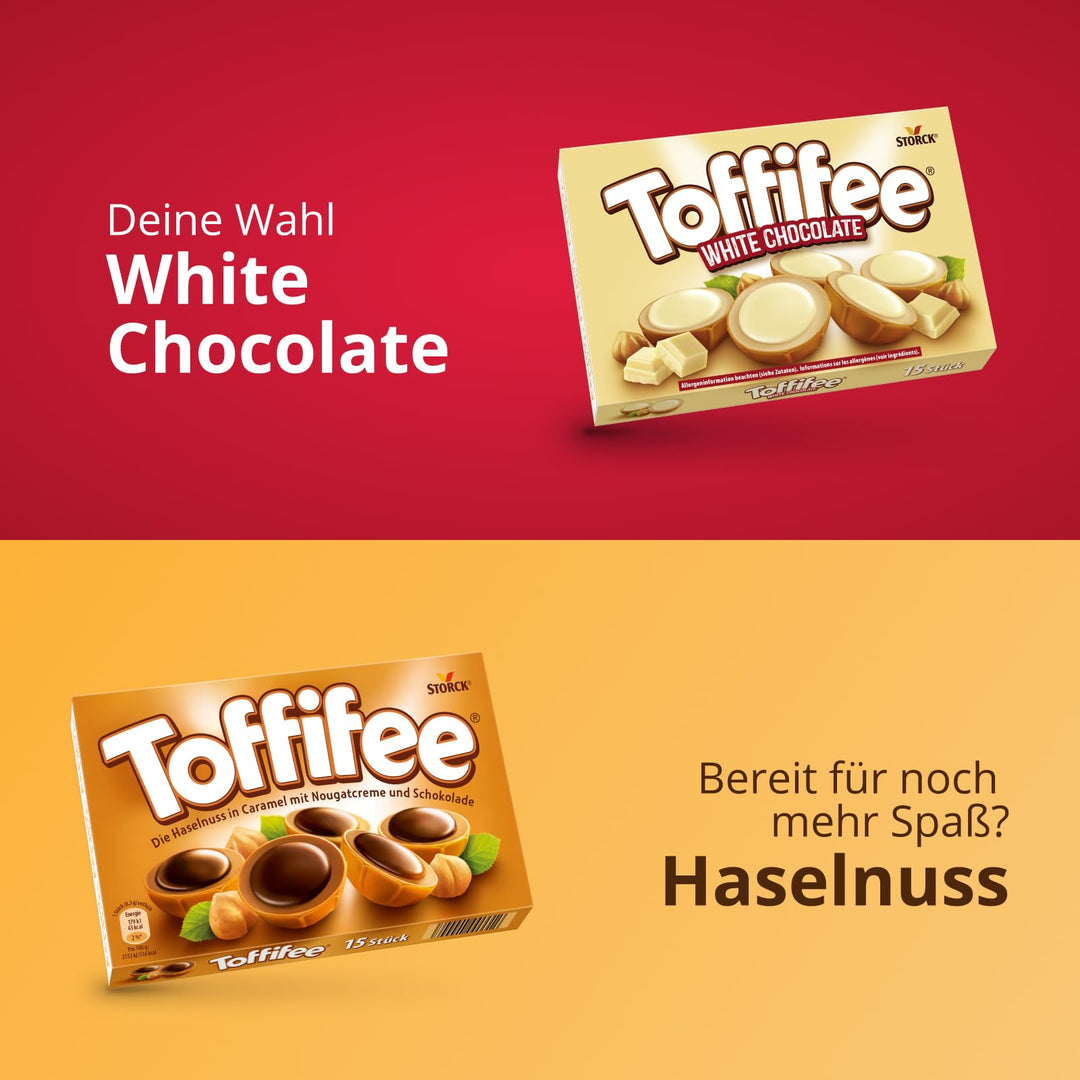 Toffifee White Chocolate Chewy Caramel Cups with Hazelnut & Smooth White Chocolate - 15 Pieces