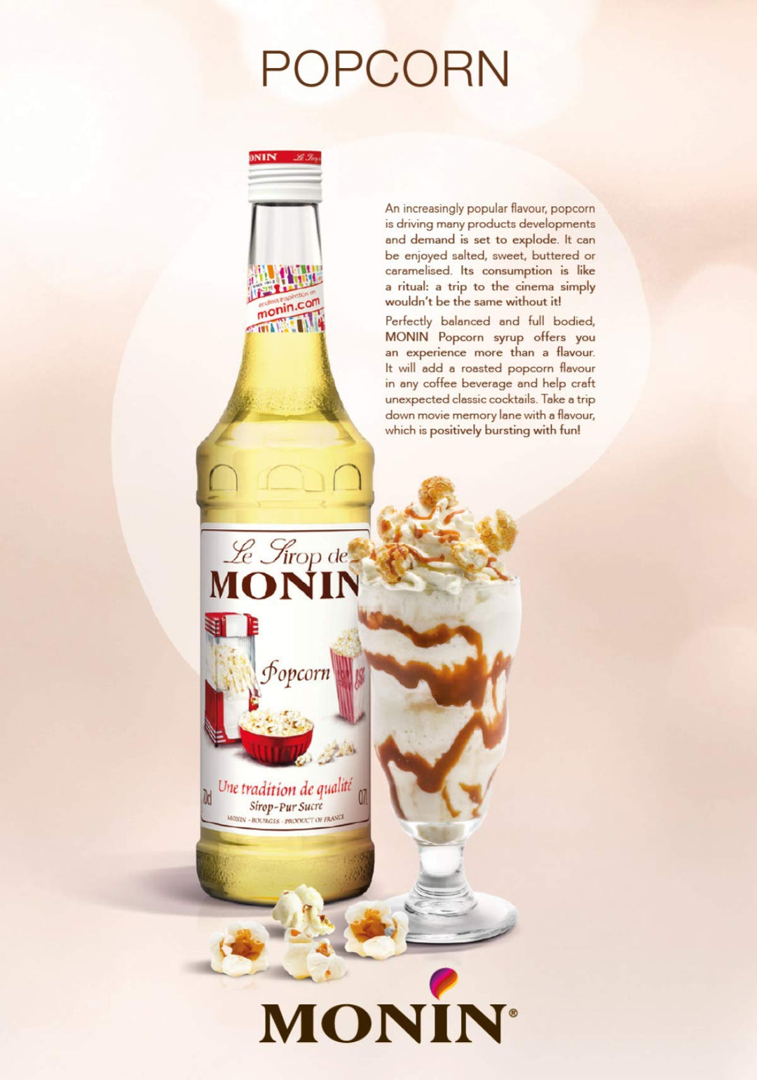 MONIN Premium Popcorn Syrup 700 ml - Beverage Syrup for Coffee, Cocktails & Frappes