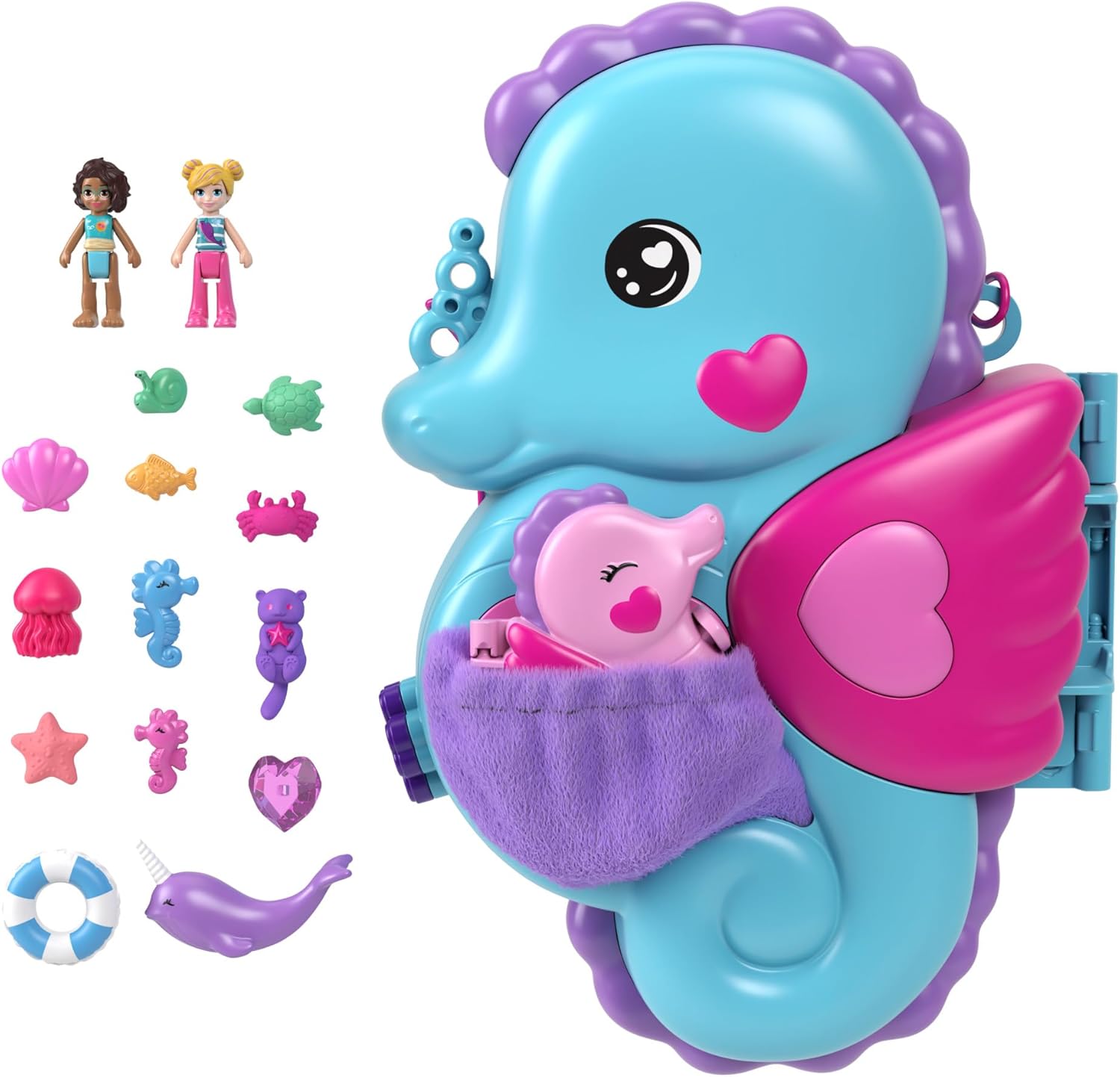 Polly Pocket 2-in-1 Daddy & Me Seahorse Playset with Dolls, Pets & 13 Accessories - Ages 4+ 1