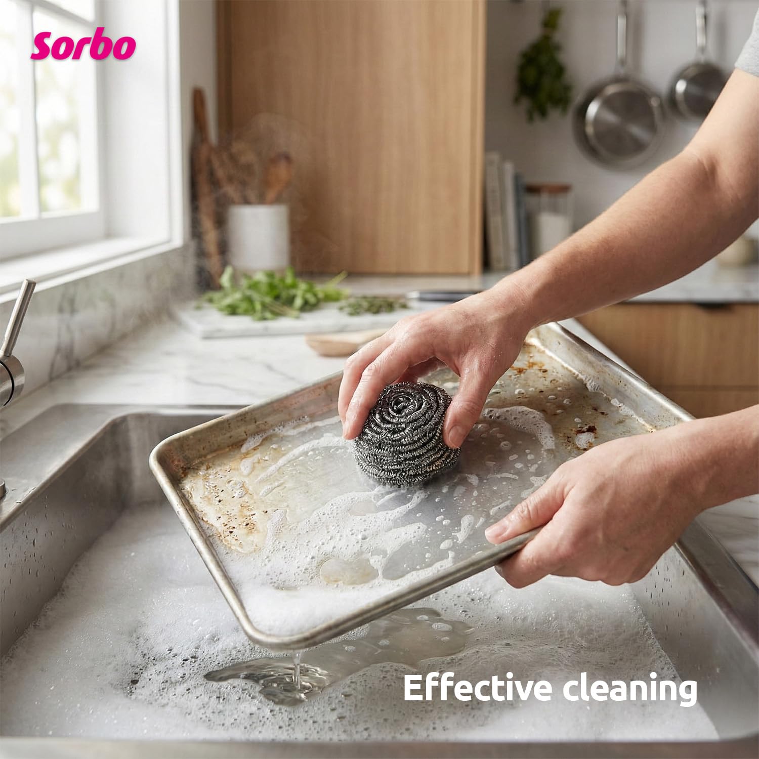Sorbo Stainless Steel Pan Scourers - Heavy-Duty Scrubbers for Tough Grime | 4 Pack 8