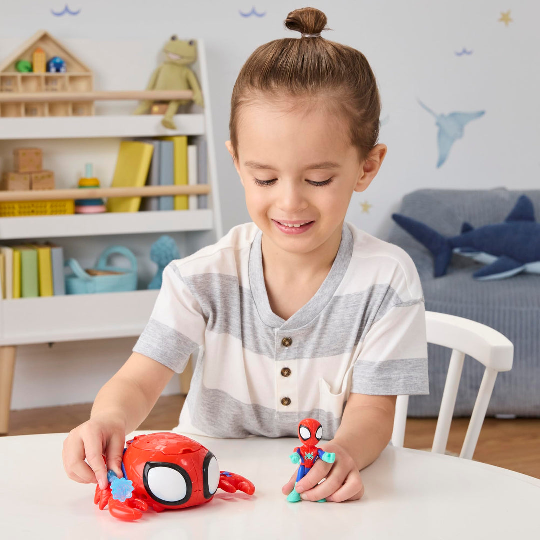 Spidey and His Amazing Friends Water-Webs Spider Crab Submarine Toy - Color-Change Eyes, 3-Inch Vehicle & Action Figure Playset