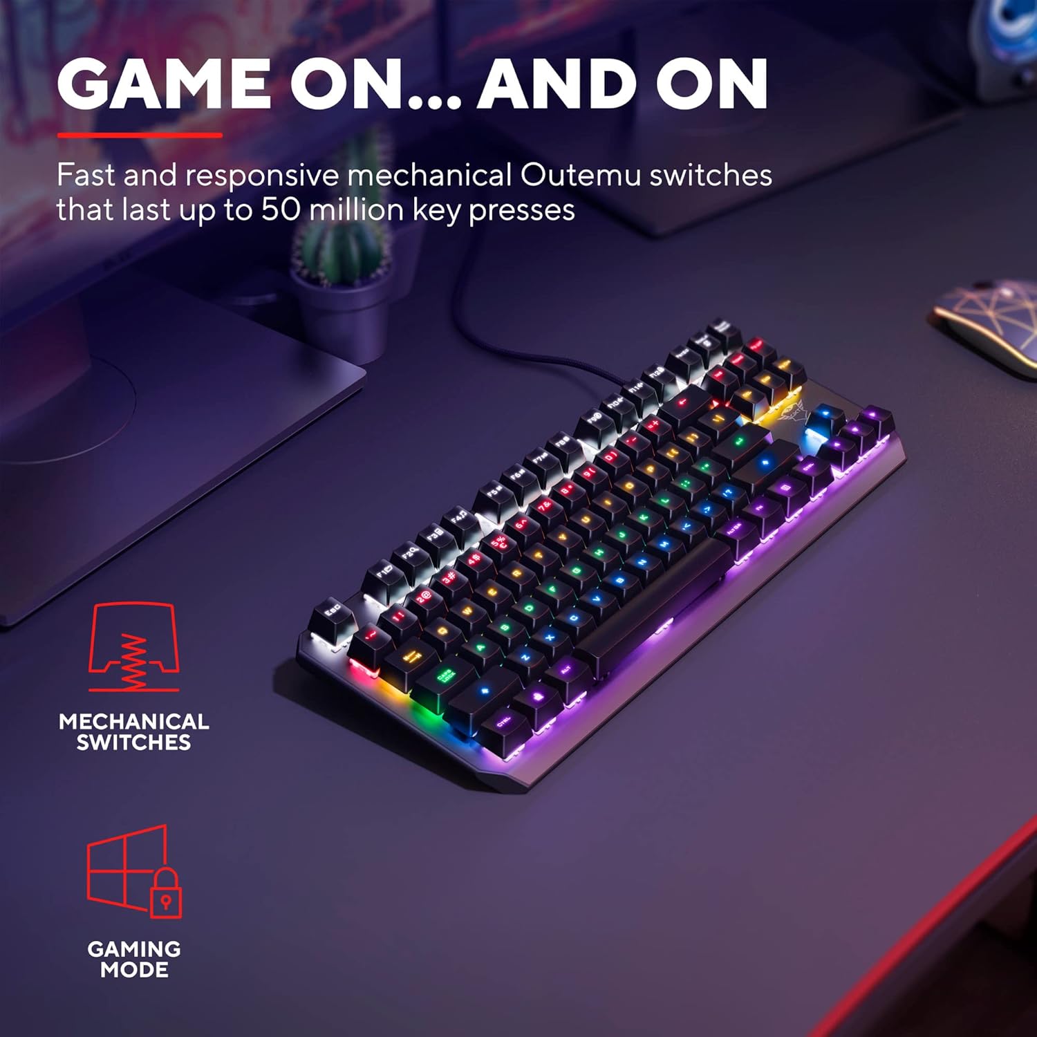 Trust Gaming GXT 834 Callaz TKL Mechanical Gaming Keyboard – UK Layout, Black, Outemu Red Switches