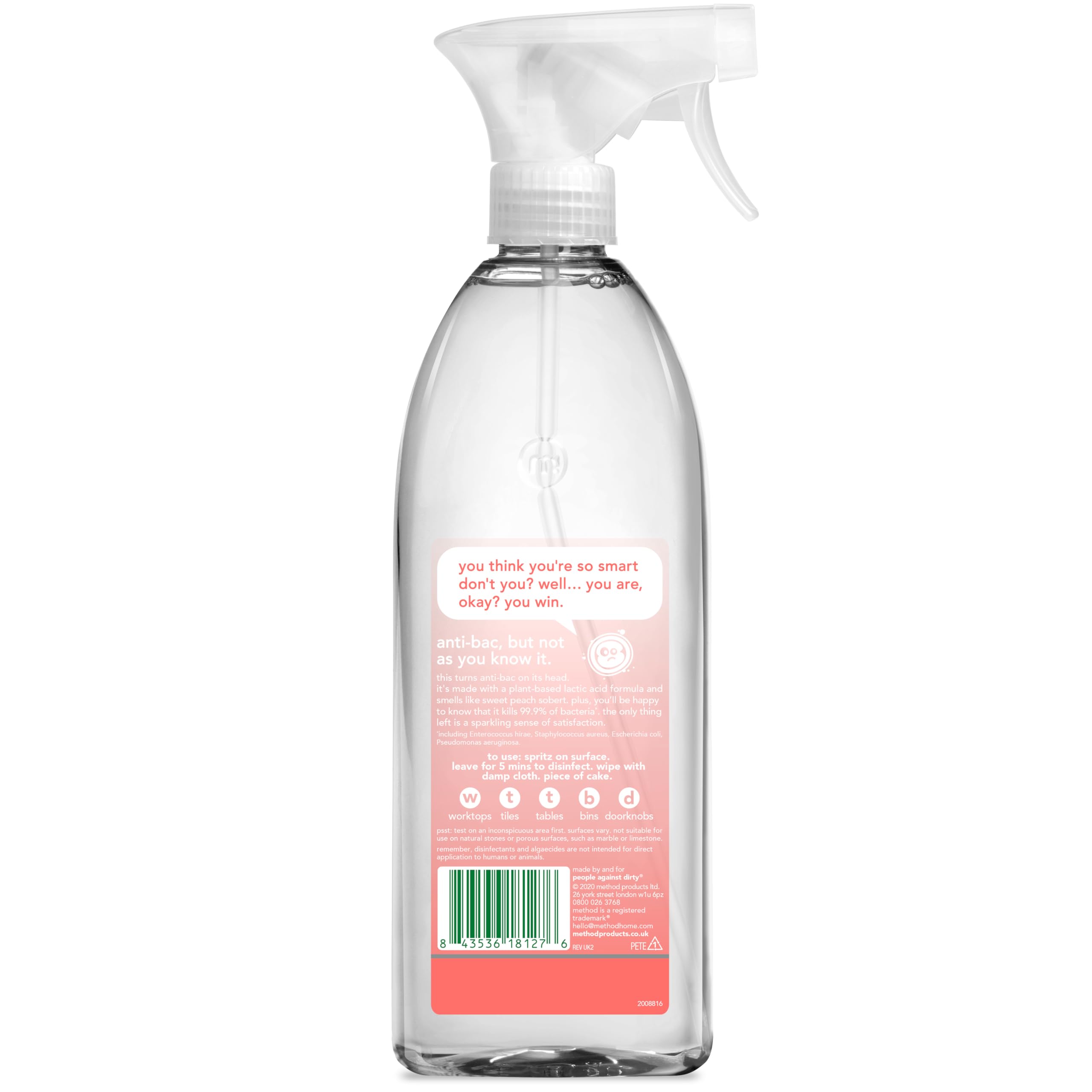 Method Antibacterial All Purpose Cleaner Spray - Kills 99.9% Bacteria | Peach Blossom Scent | 828ml
