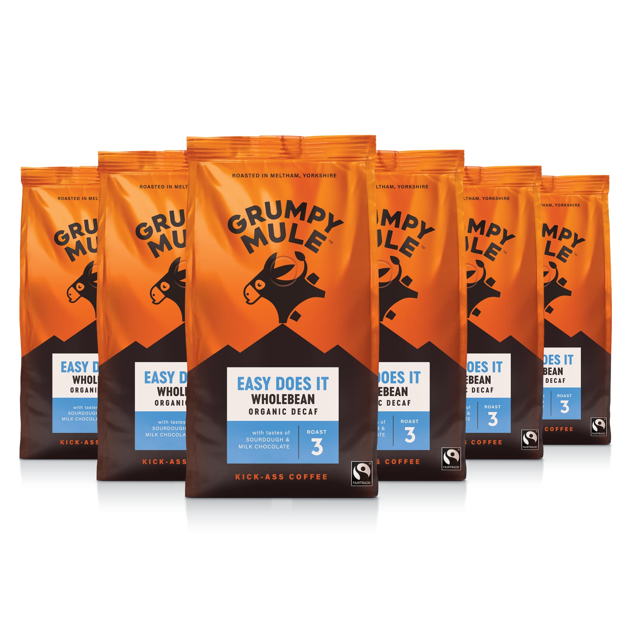 Grumpy Mule Easy Does It Swiss Water Organic Decaf Whole Coffee Beans - 1400g (6 x 200g) 1