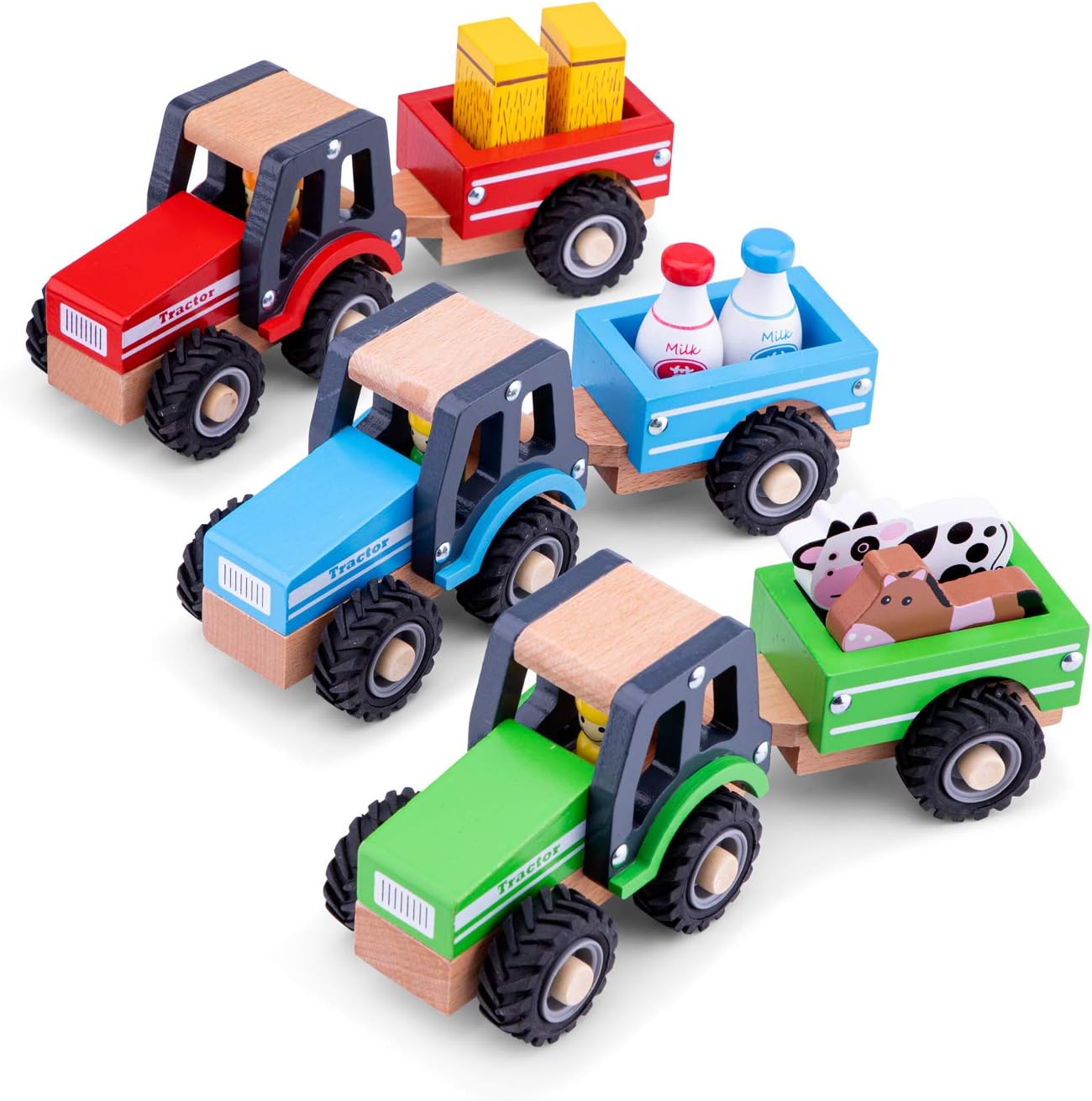 New Classic Toys 11941 Wooden Tractor with Trailer and Animals - Farm Playset for Toddlers 18 Months+ 7