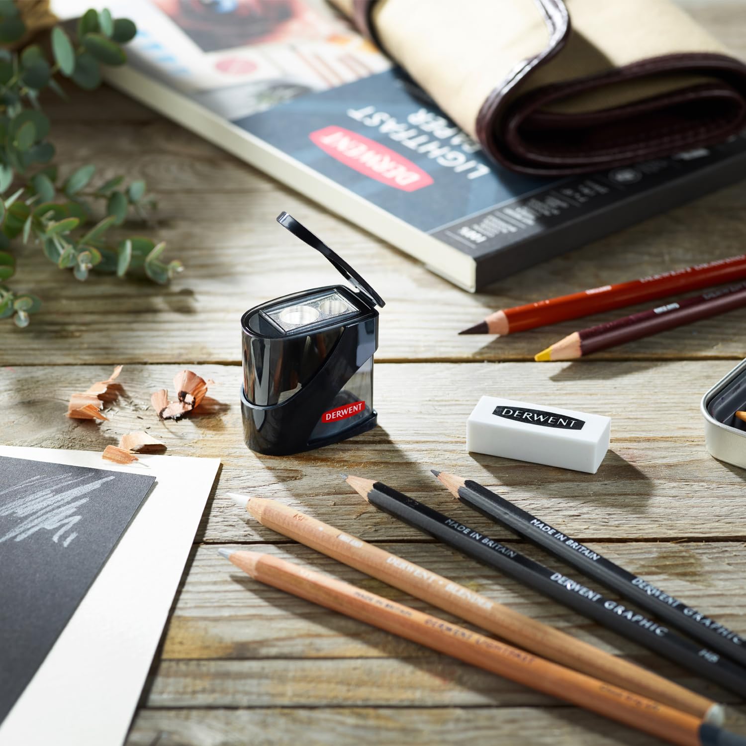 Derwent Twin Hole Pencil Sharpener with Container - Dual Hole Manual Metal Blades | Black 7