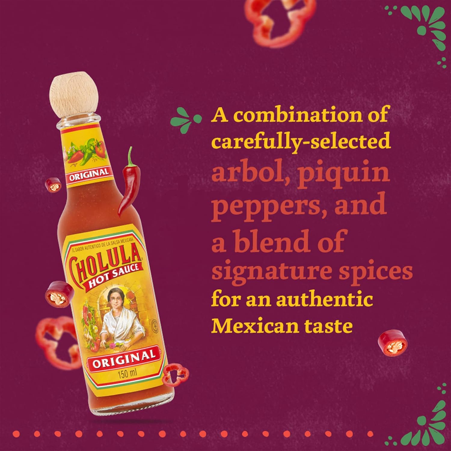 Cholula Original Hot Sauce - 2 Pack (150 ML Each), Made with Arbol & Piquin Chillies, Vegan Friendly 2