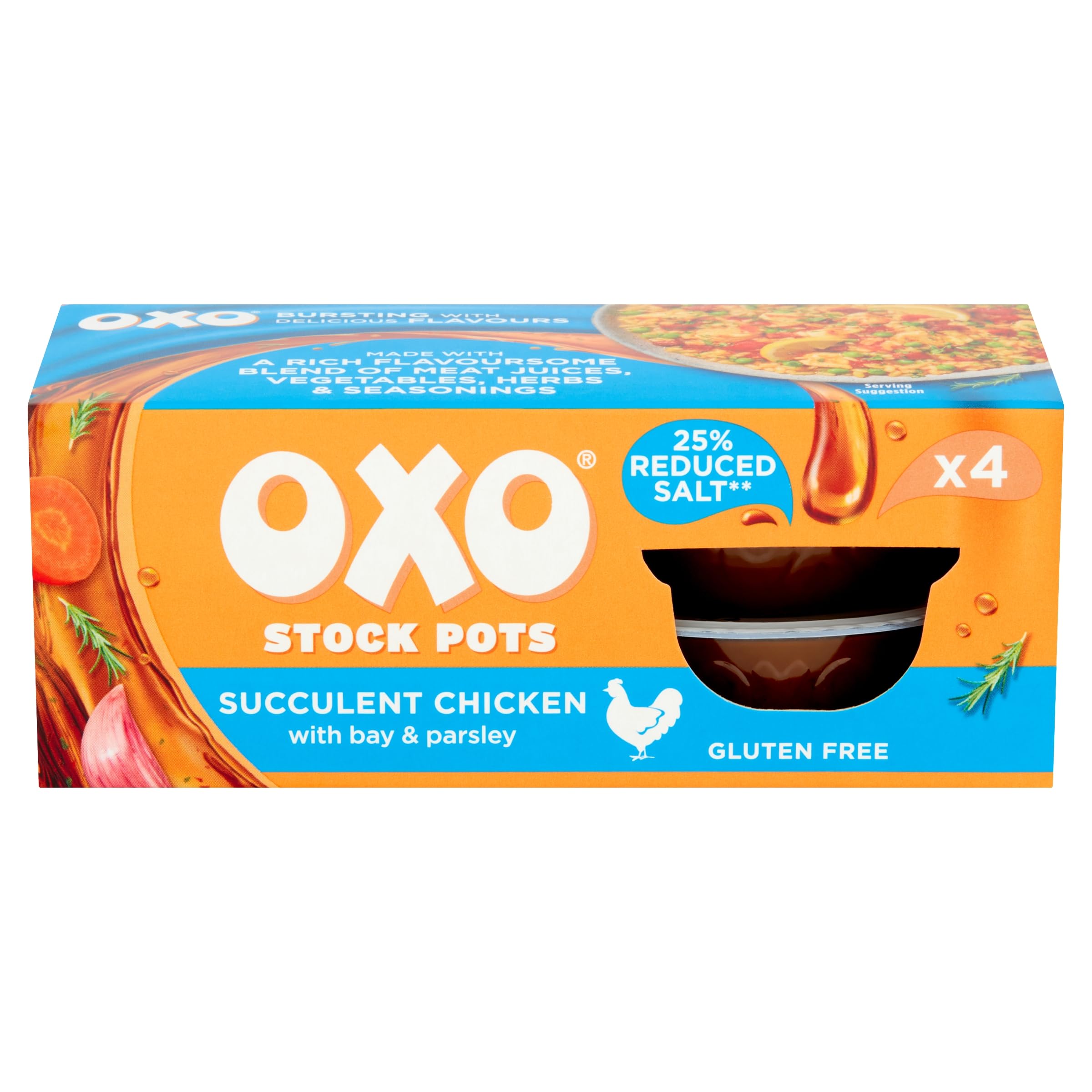 OXO Reduced Salt Chicken Stock Pots - Savoury Flavour, 4 x 20g Pots (80g Total) 4