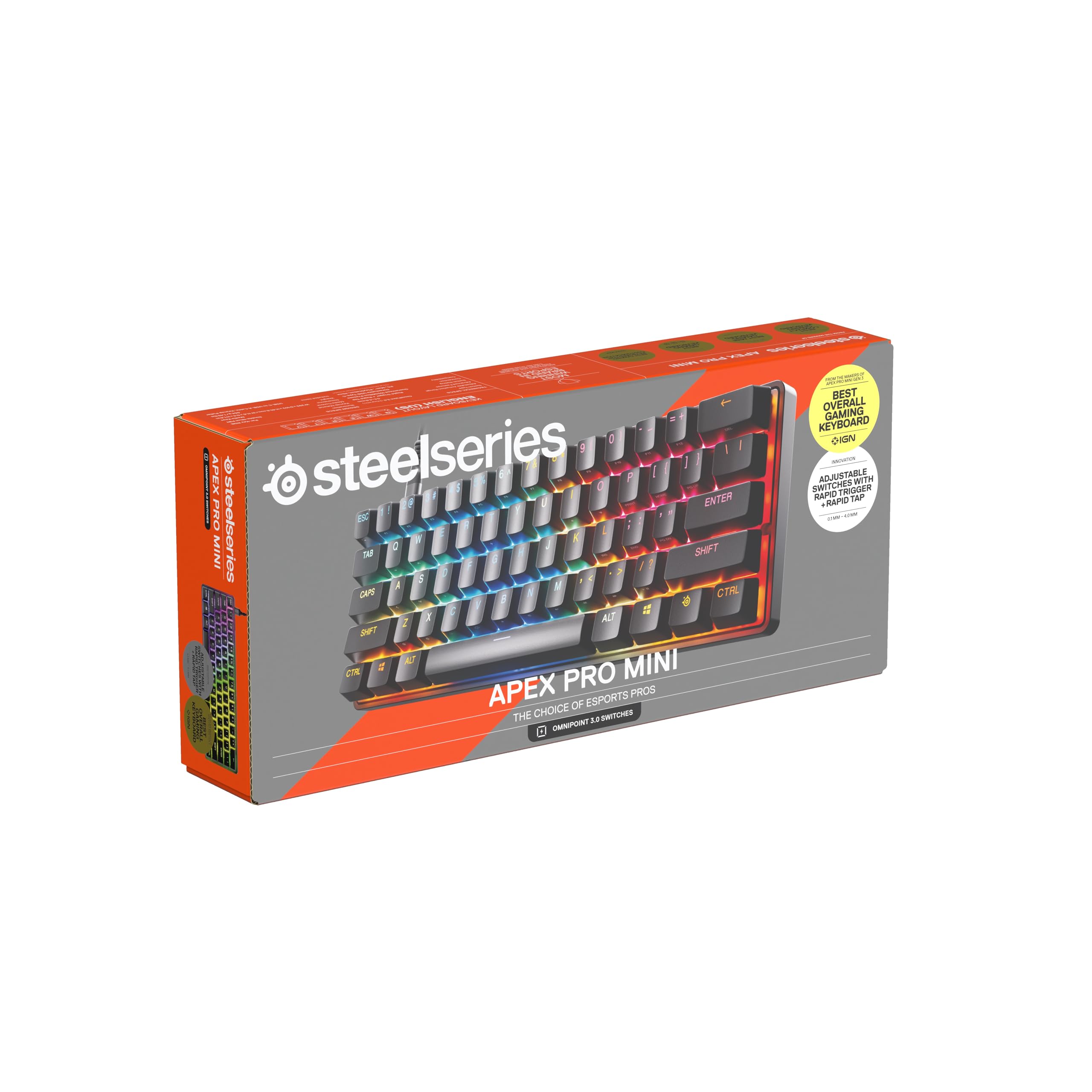 SteelSeries Apex Pro Mini Gen 3 - 60 Percent Gaming Keyboard | Adjustable Hall Effect Switches | Rapid Trigger 9