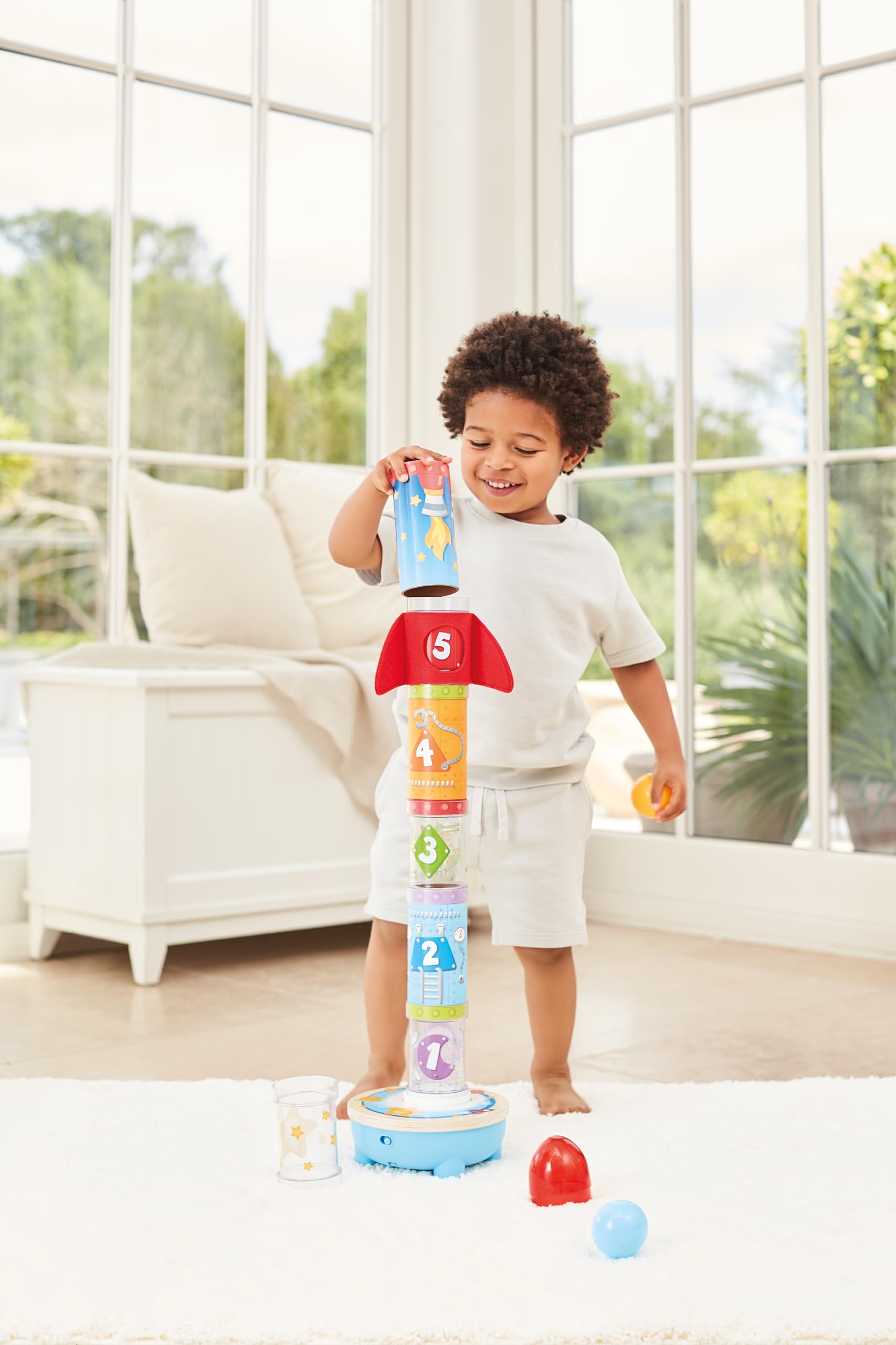 Hape Air-Powered Rocket Stacker Ball Launcher Playset | Ages 24 Months+ | Wood 4
