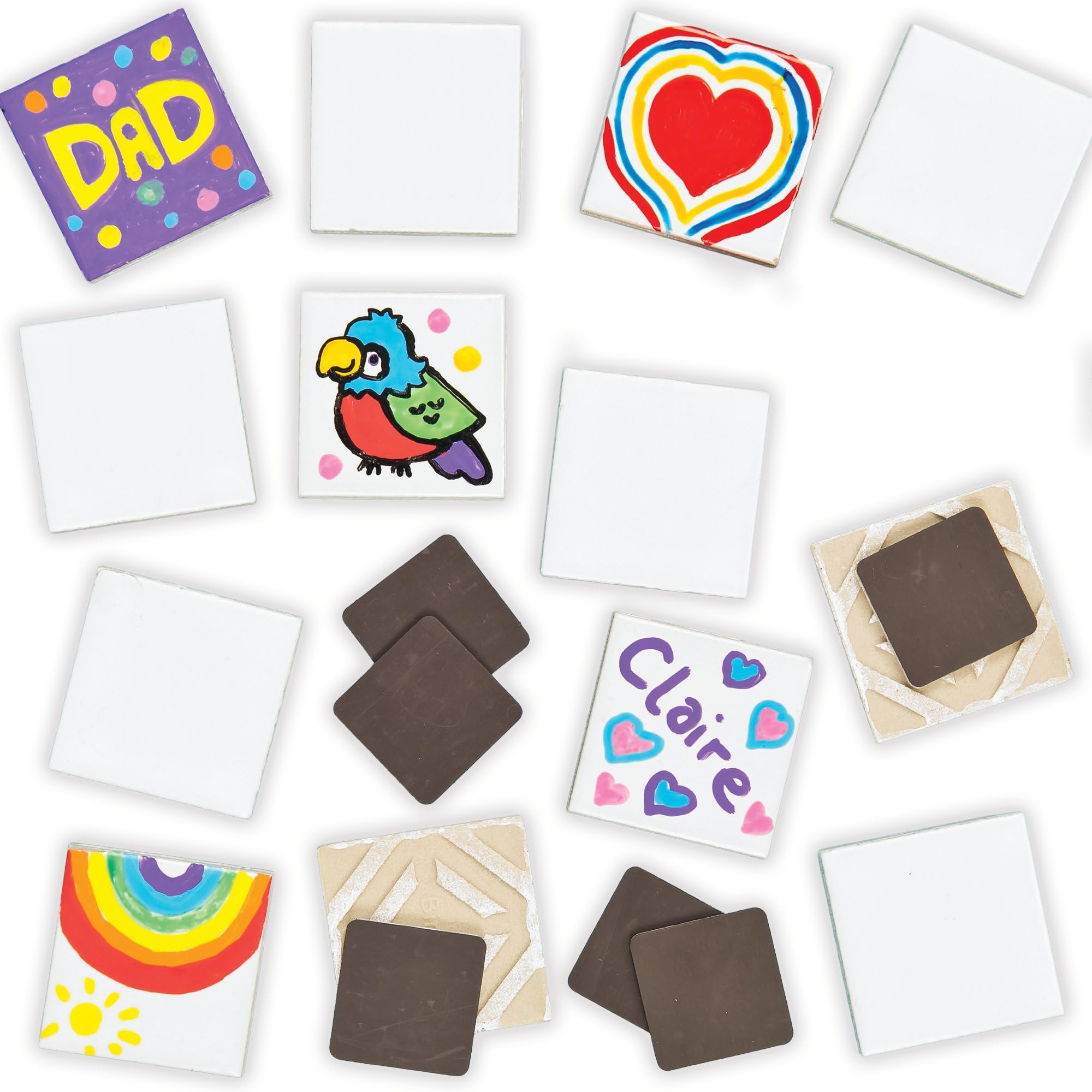 Baker Ross EK506 Porcelain Ceramic Tile Magnets - Pack of 10 | 4.5cm x 4.5cm | Customisable